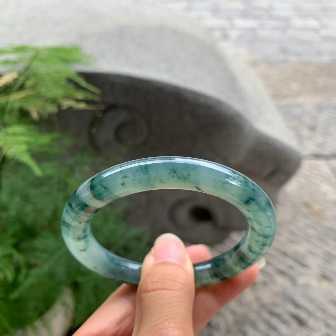 小圈口 53.1-8.9【冰种飘花圆条手镯】圆条53 54可戴