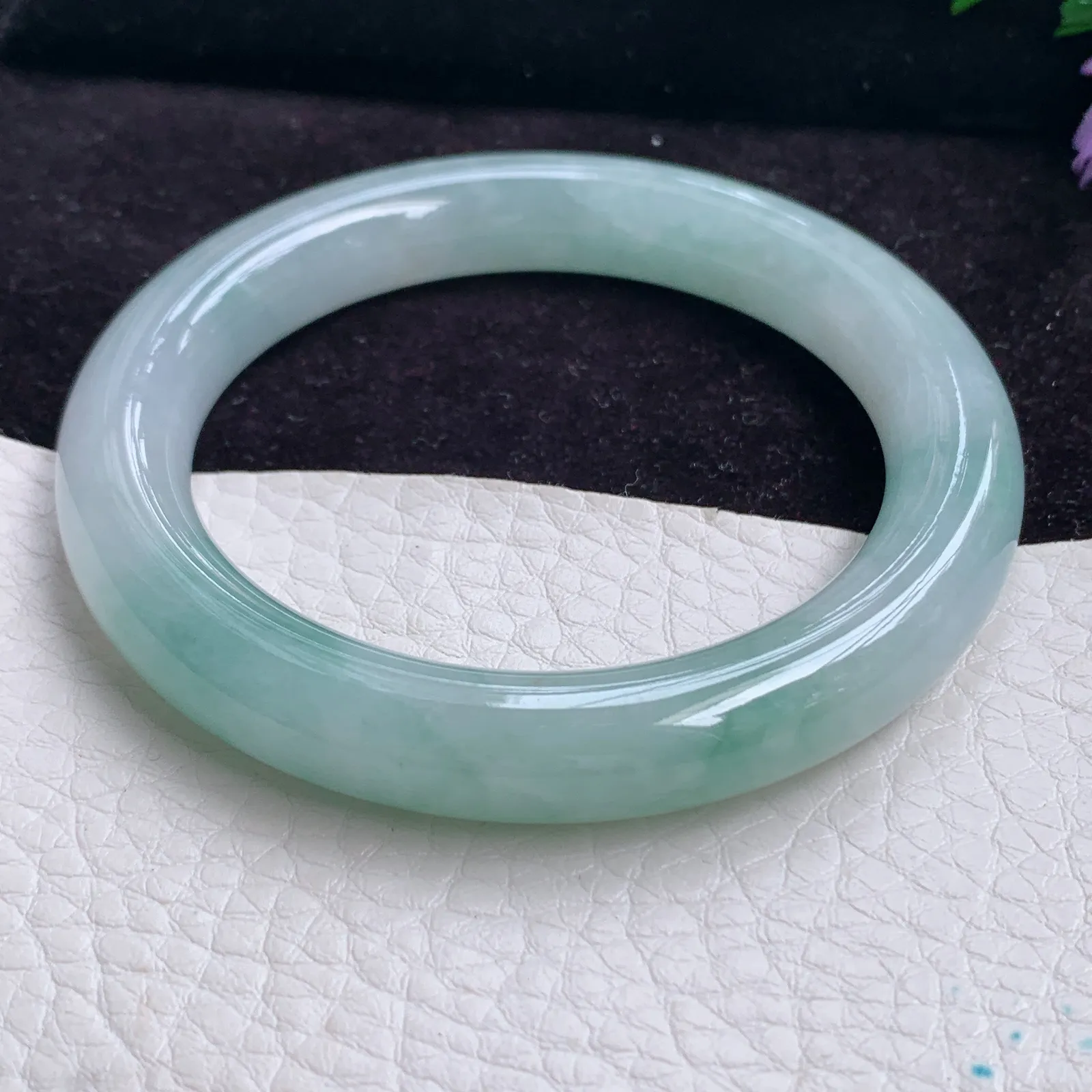 z实拍54*10.2美人镯 老坑精美缅甸冰胶飘逸圆条翡翠玉手镯 玉手环