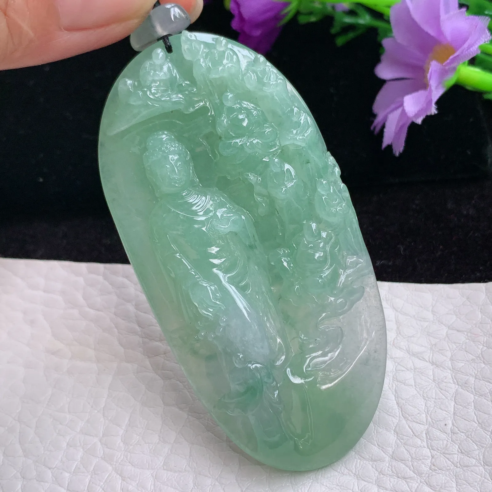 lz实拍71*35*10老坑精雕缅甸翡翠山水佛祖 普度众生玉吊坠 玉挂件