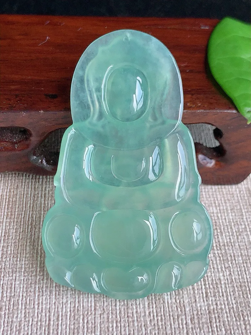 a货翡翠老坑冰种晴水正装观音吊坠 尺寸57.7×36×5.2mm 重量16.52g 0717