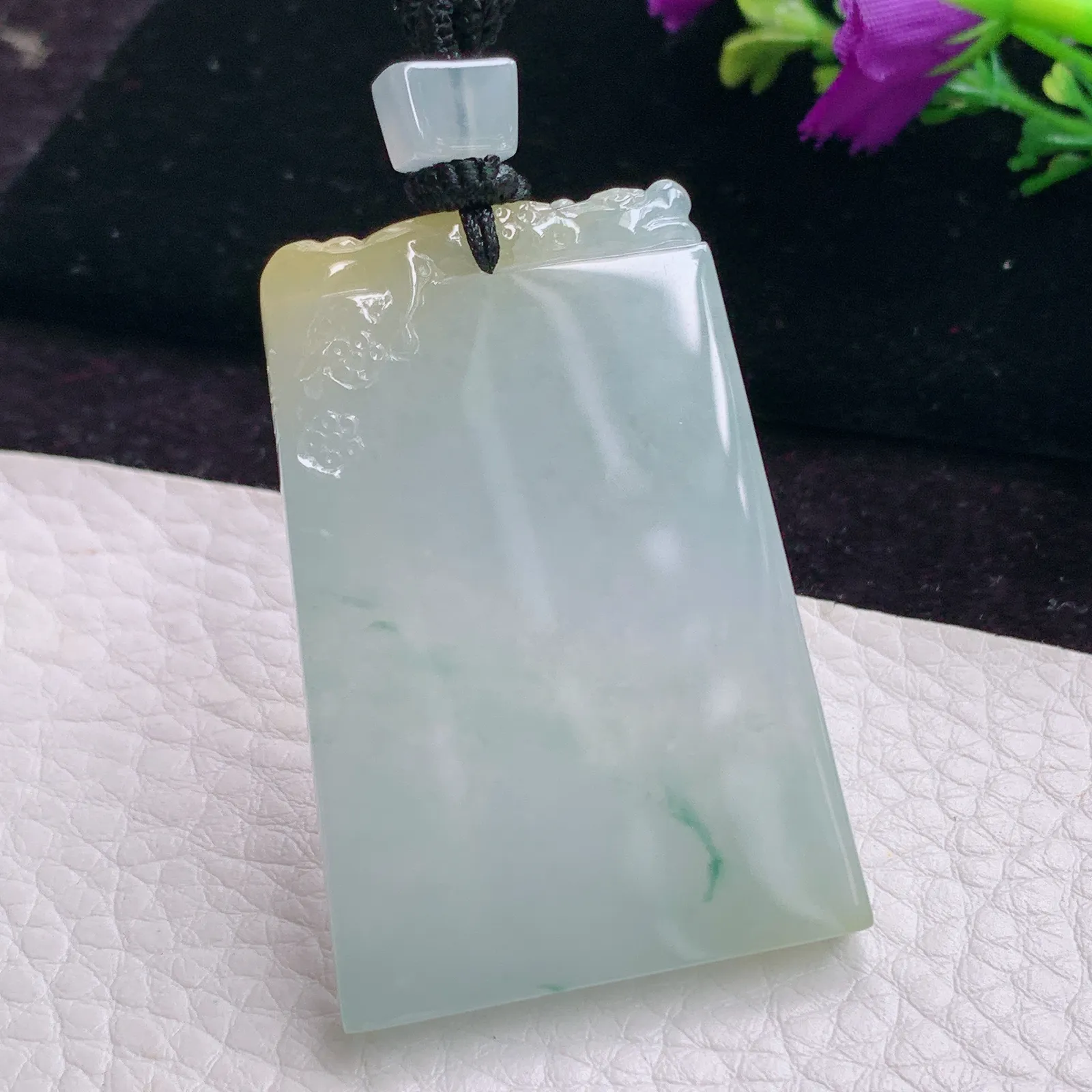 mut实拍48*33*5.5老坑精雕缅甸翡翠飘花平安无事牌玉吊坠 玉挂件
