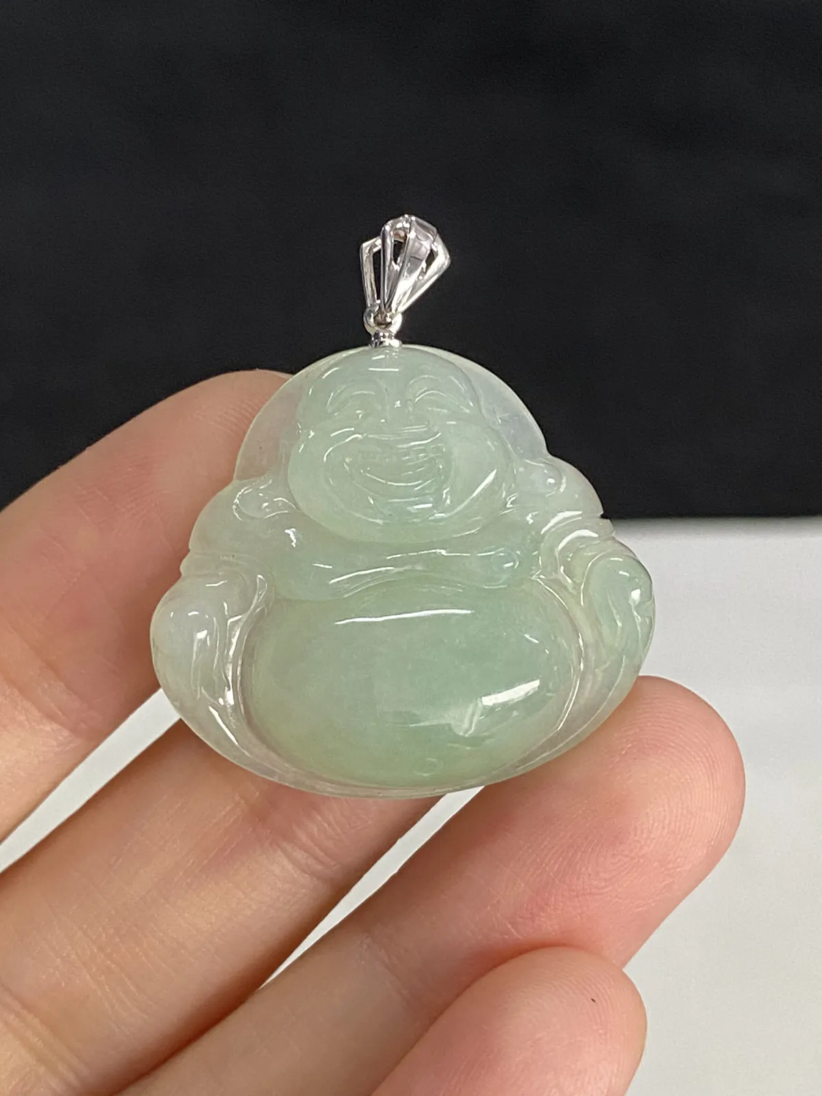 翡翠冰糯种绿色佛公吊坠