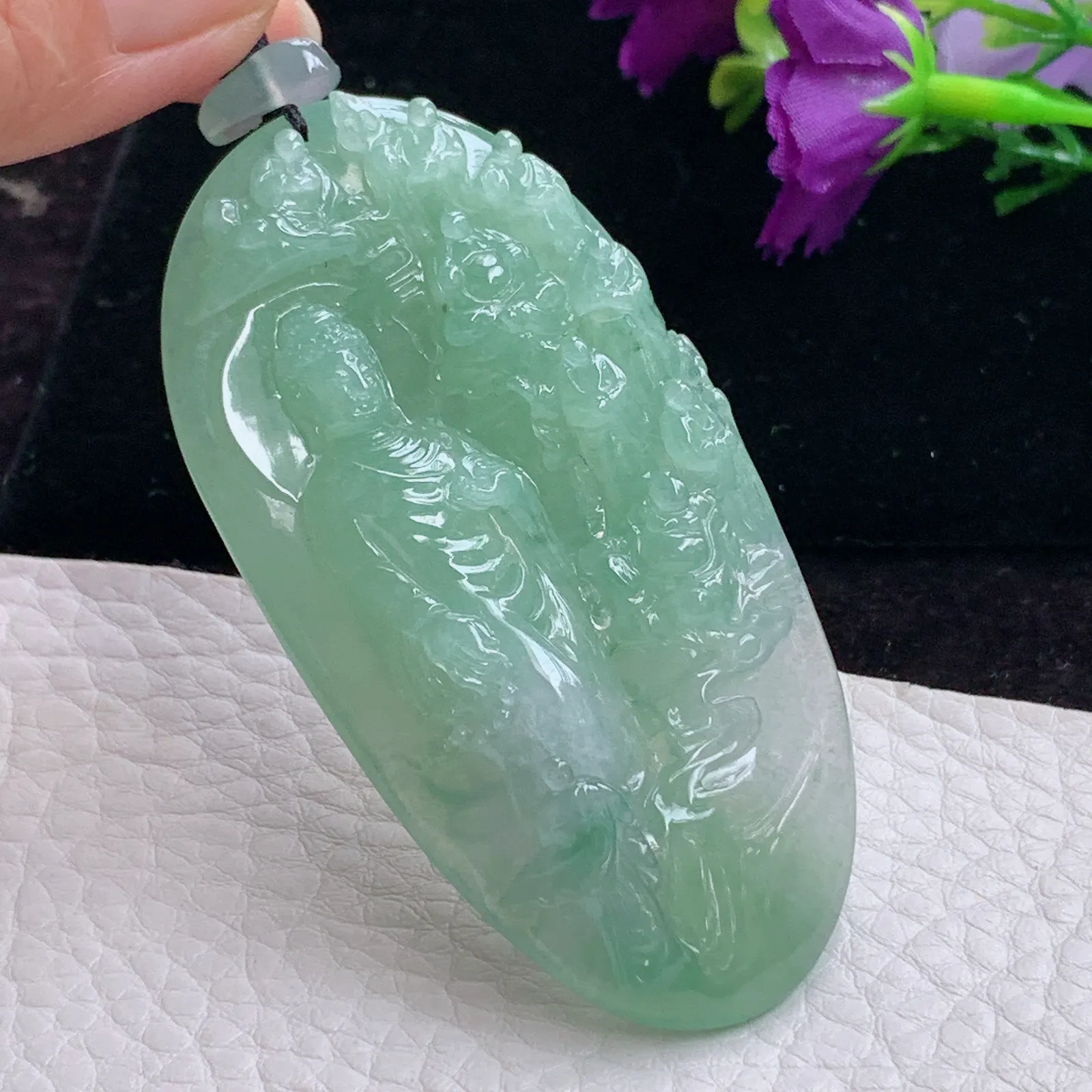 lz实拍71*35*10老坑精雕缅甸翡翠山水佛祖 普度众生玉吊坠 玉挂件