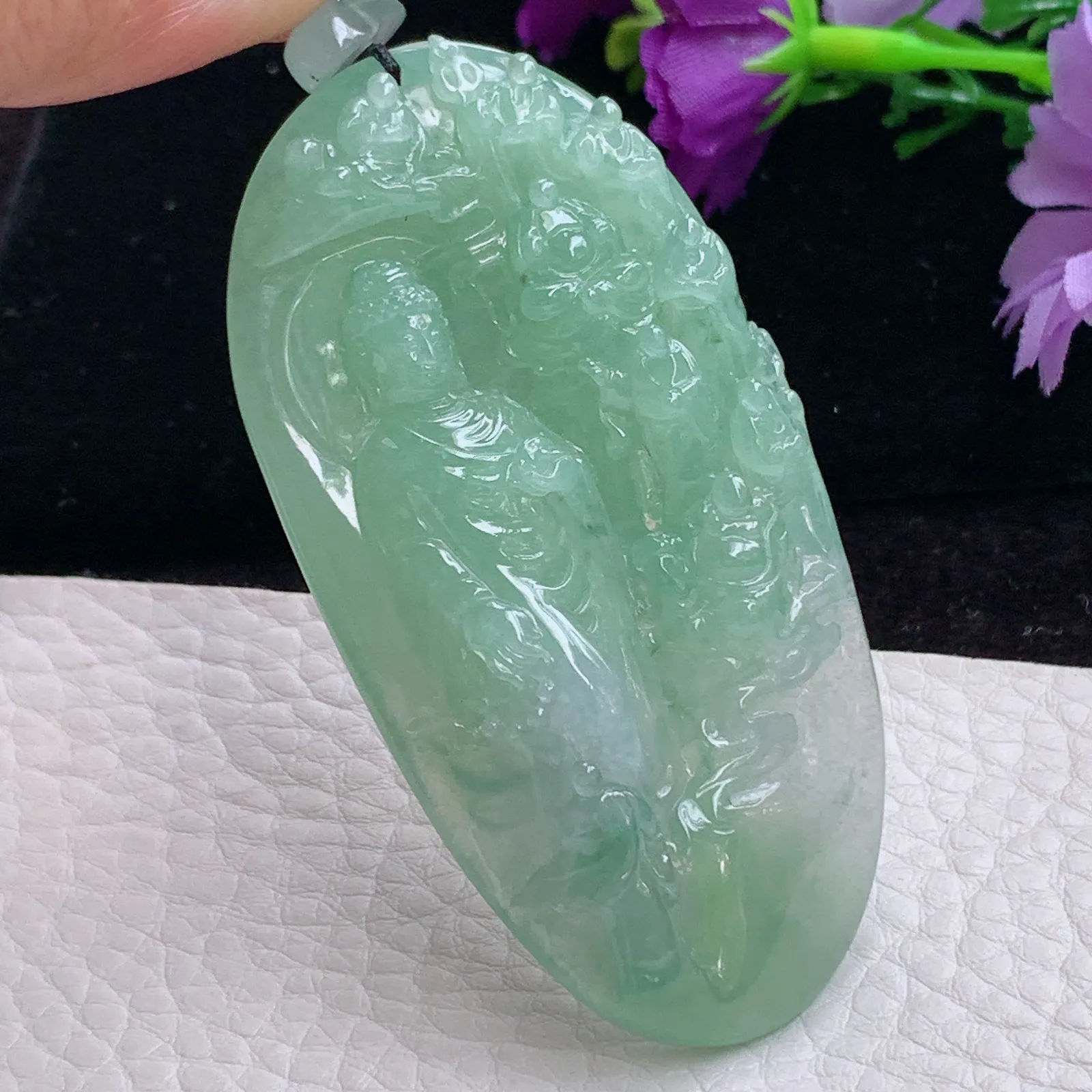 lz实拍71*35*10老坑精雕缅甸翡翠山水佛祖 普度众生玉吊坠 玉挂件