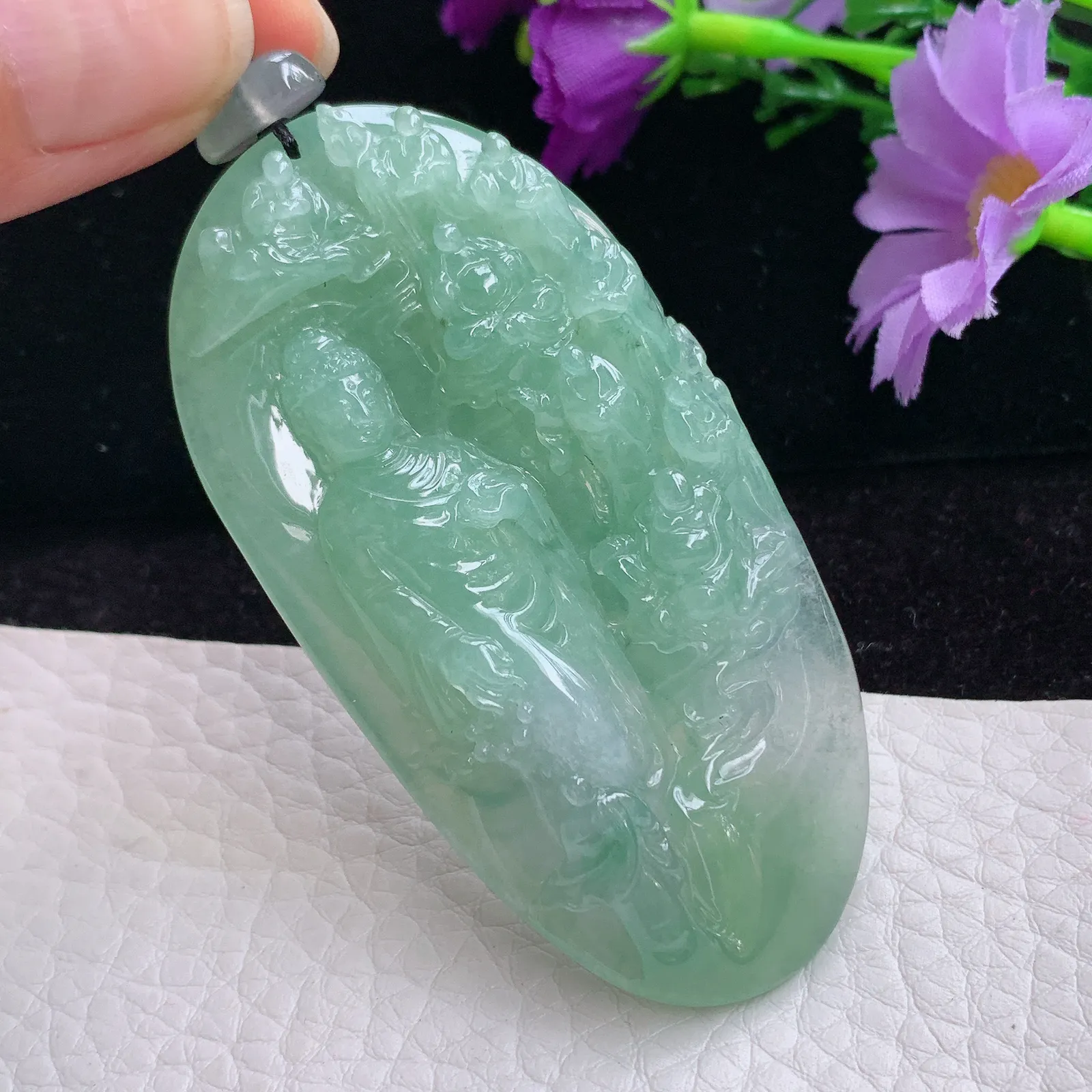 lz实拍71*35*10老坑精雕缅甸翡翠山水佛祖 普度众生玉吊坠 玉挂件