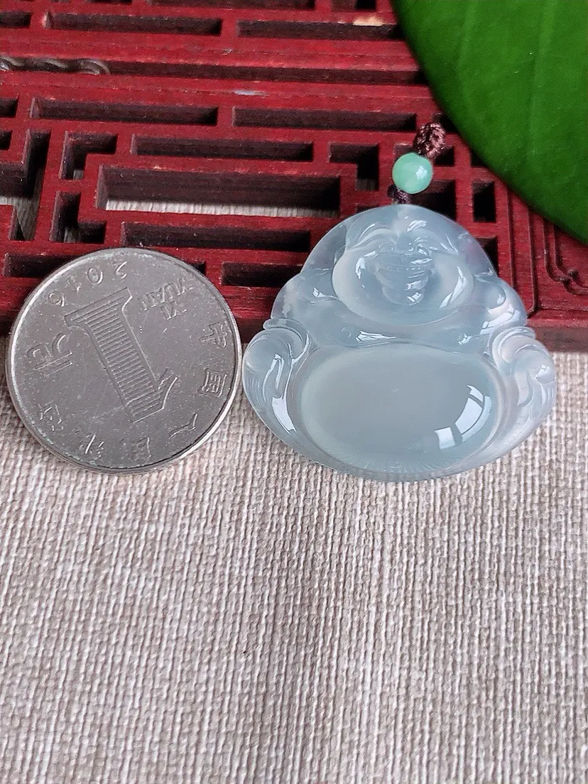 a货翡翠老坑冰种白月光佛公吊坠 尺寸30×33×5.8mm 重量9.75g 0717