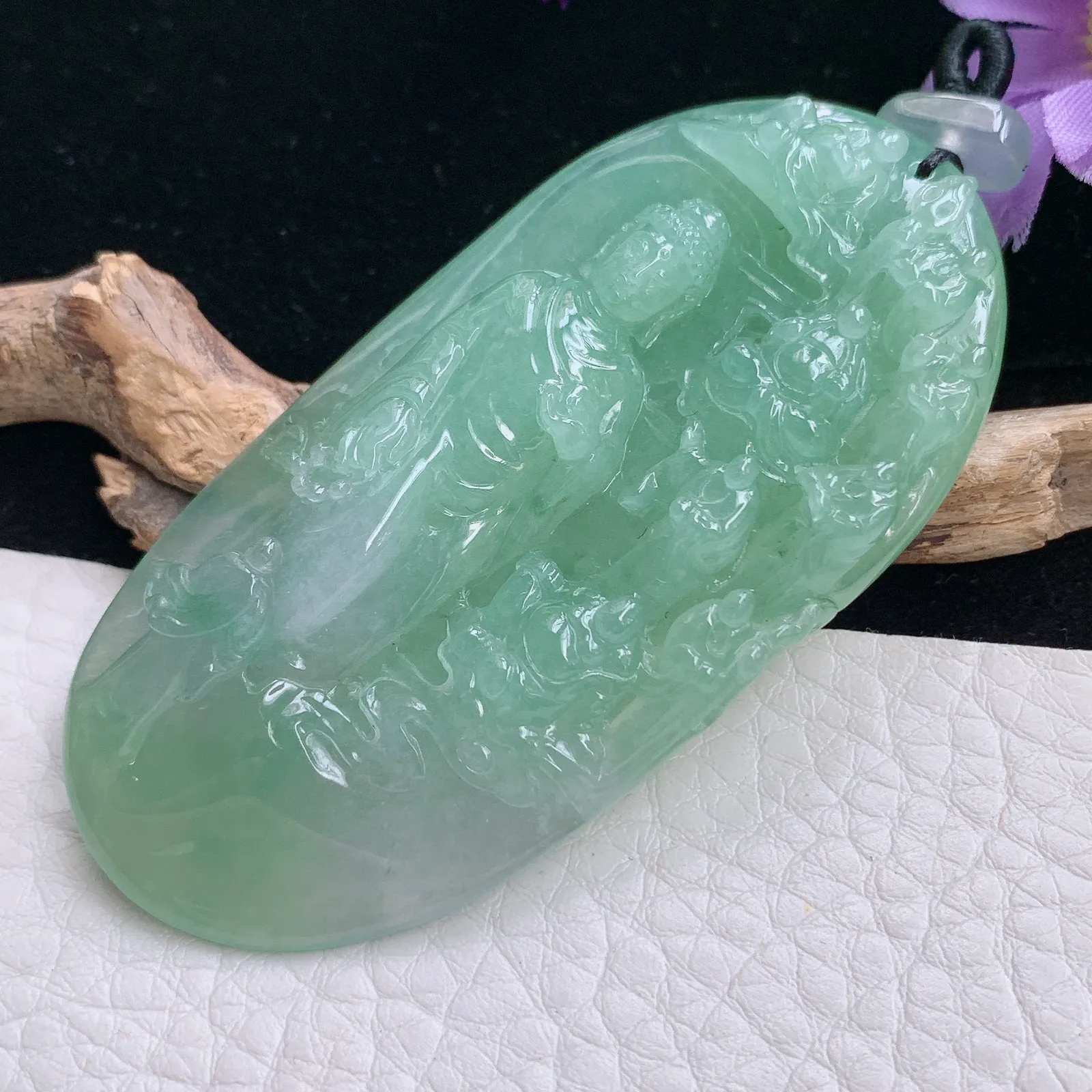 lz实拍71*35*10老坑精雕缅甸翡翠山水佛祖 普度众生玉吊坠 玉挂件