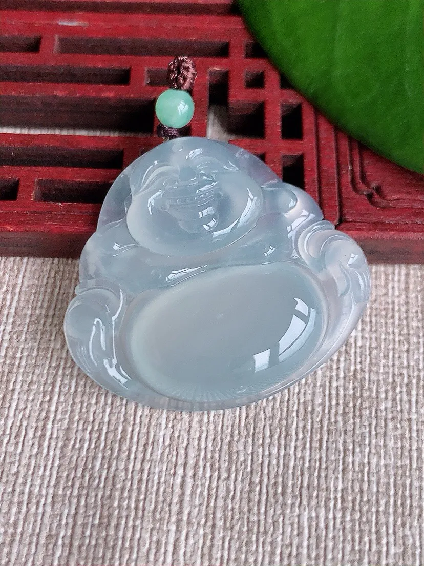 a货翡翠老坑冰种白月光佛公吊坠 尺寸30×33×5.8mm 重量9.75g 0717