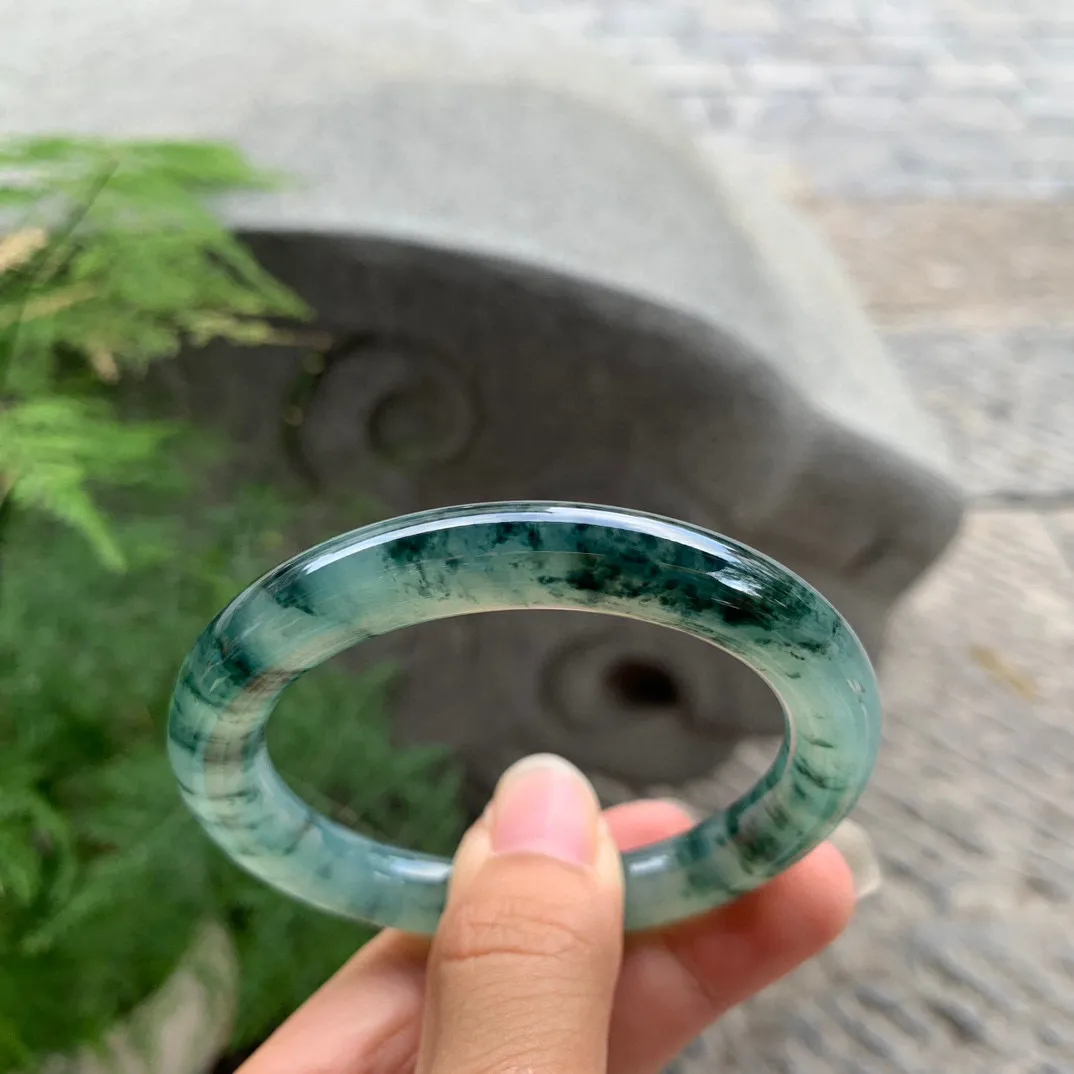 小圈口 53.1-8.9【冰种飘花圆条手镯】圆条53 54可戴