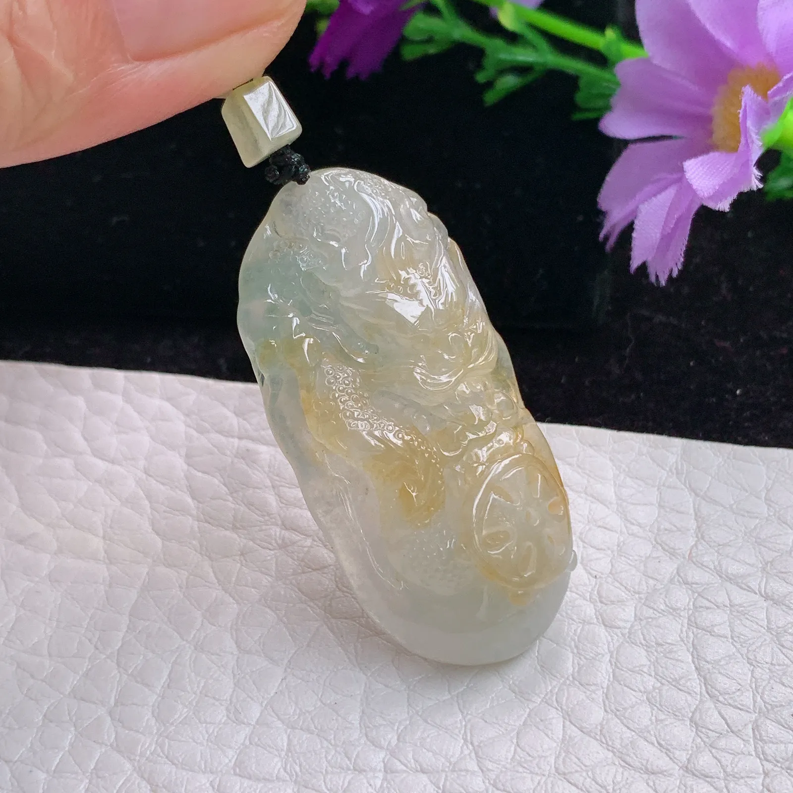 ktj实拍43*20.8*8老坑精雕缅甸翡翠冰黄霸气小龙牌 龙行天下吊坠 玉挂件