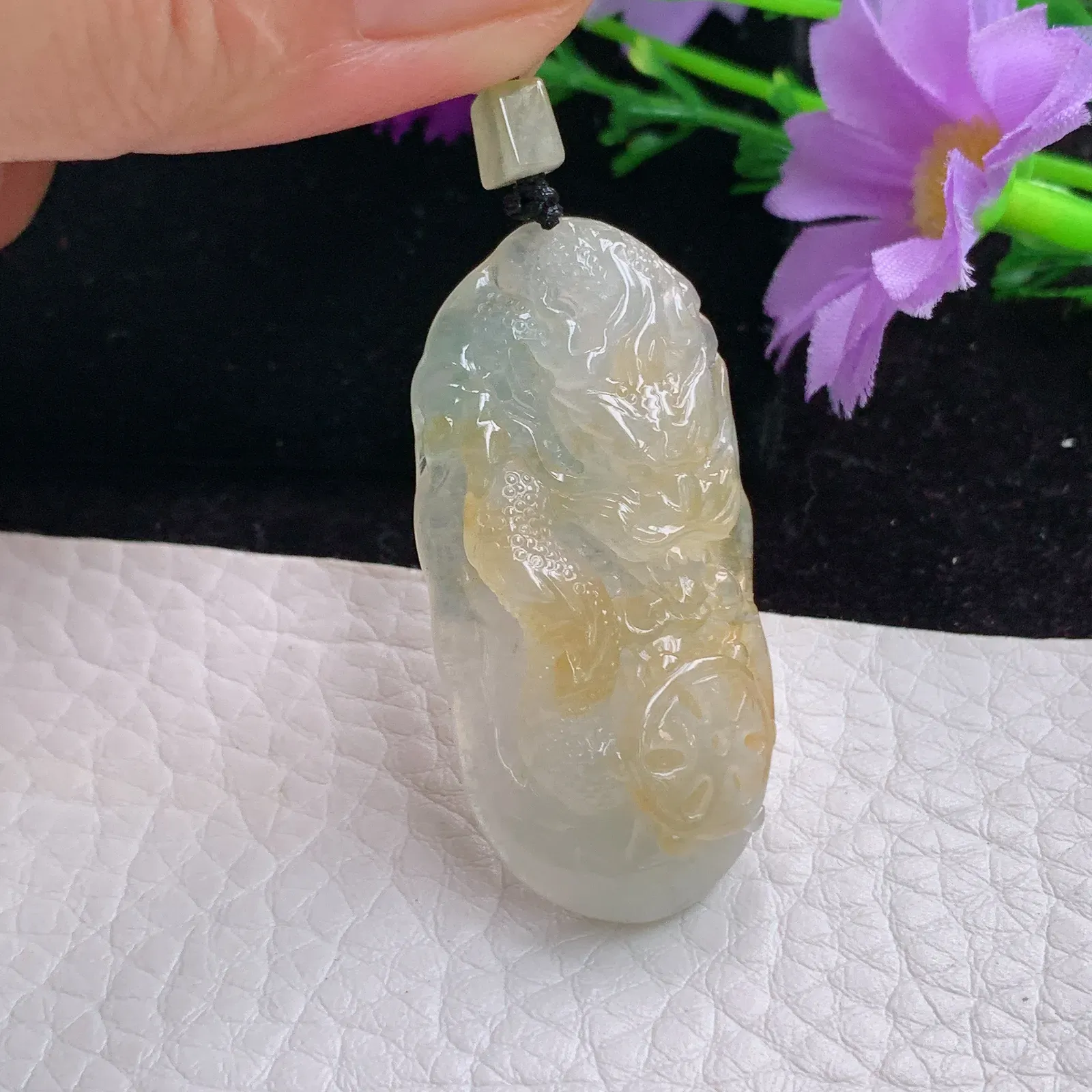 ktj实拍43*20.8*8老坑精雕缅甸翡翠冰黄霸气小龙牌 龙行天下吊坠 玉挂件