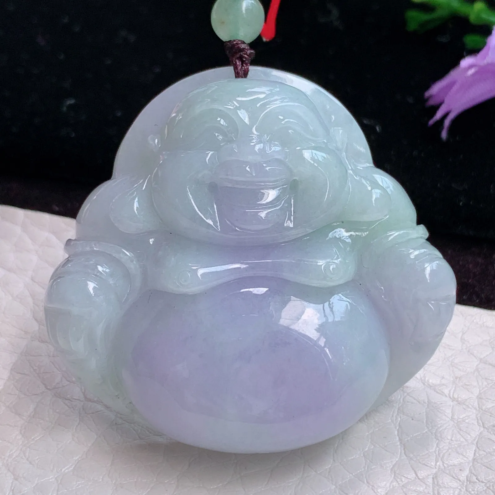 zen实拍42.6*44.2*11.7老坑精雕缅甸翡翠紫罗兰饱满佛公 弥勒佛玉吊坠 玉挂件