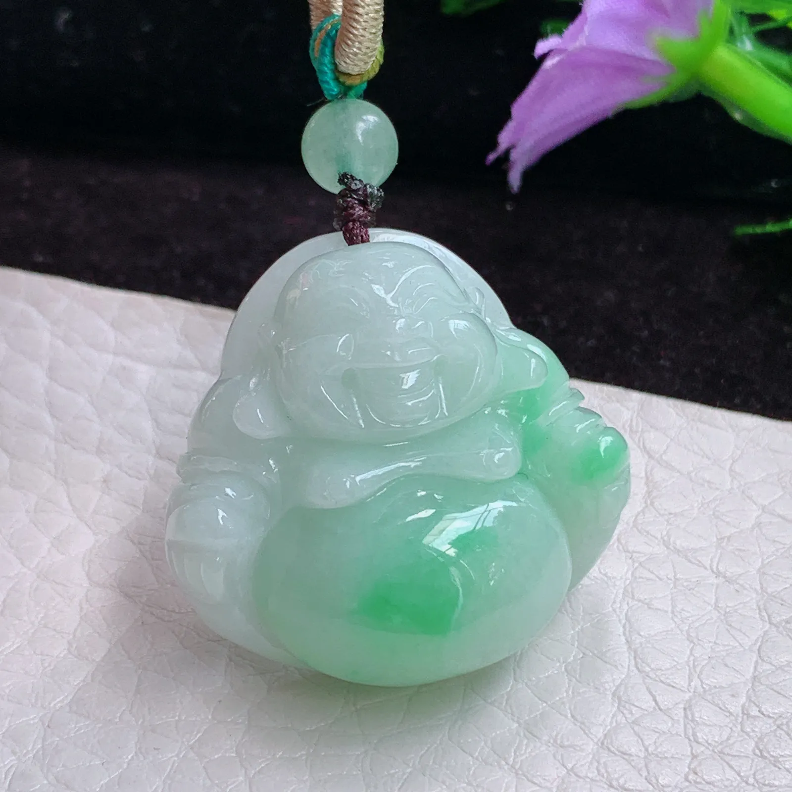 zen实拍30.6*32*12.6老坑精雕缅甸翡翠飘绿饱满佛公 弥勒佛玉吊坠 玉挂件