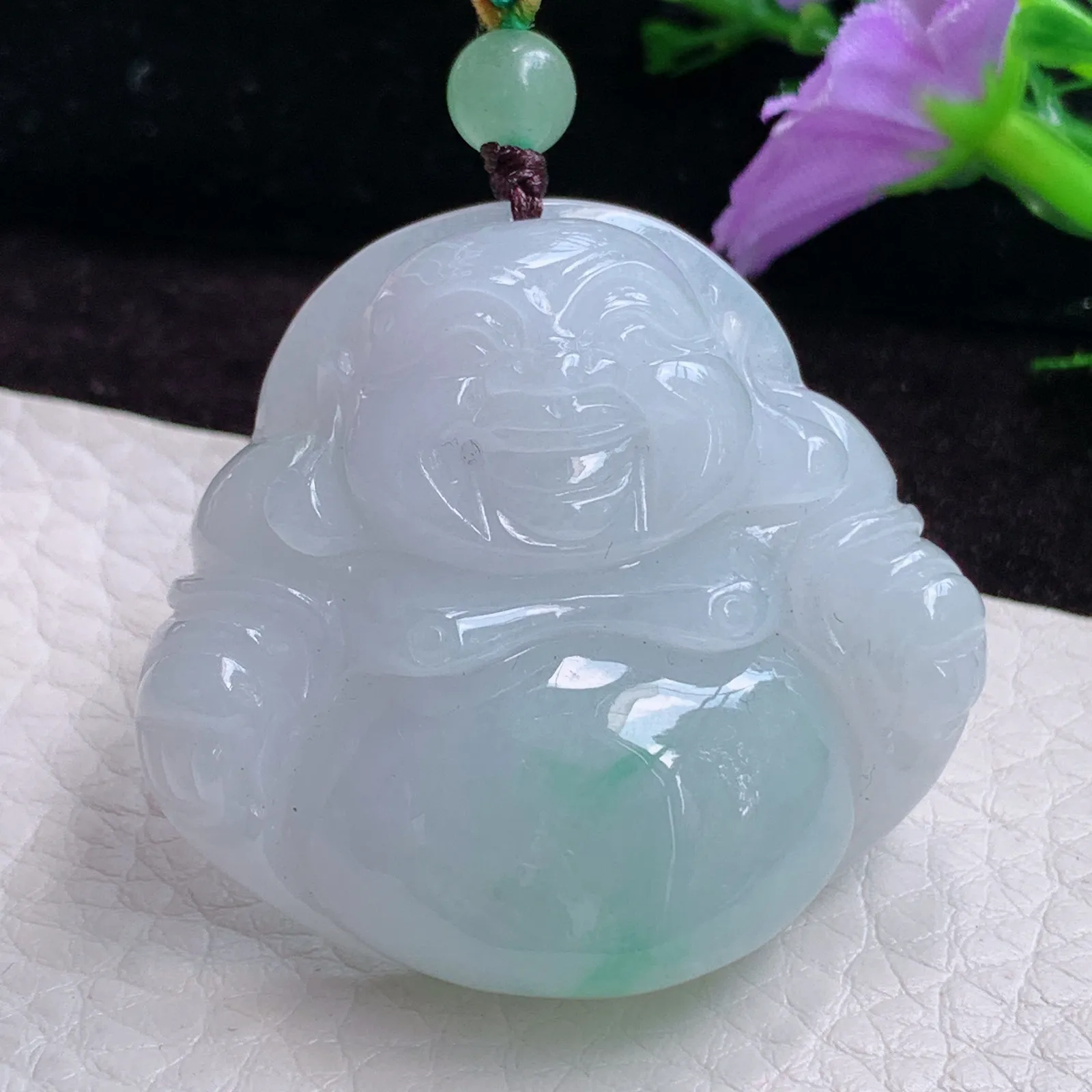 zen实拍39.3*42.6*11.8老坑精雕缅甸翡翠清新饱满佛公 弥勒佛玉吊坠 玉挂件