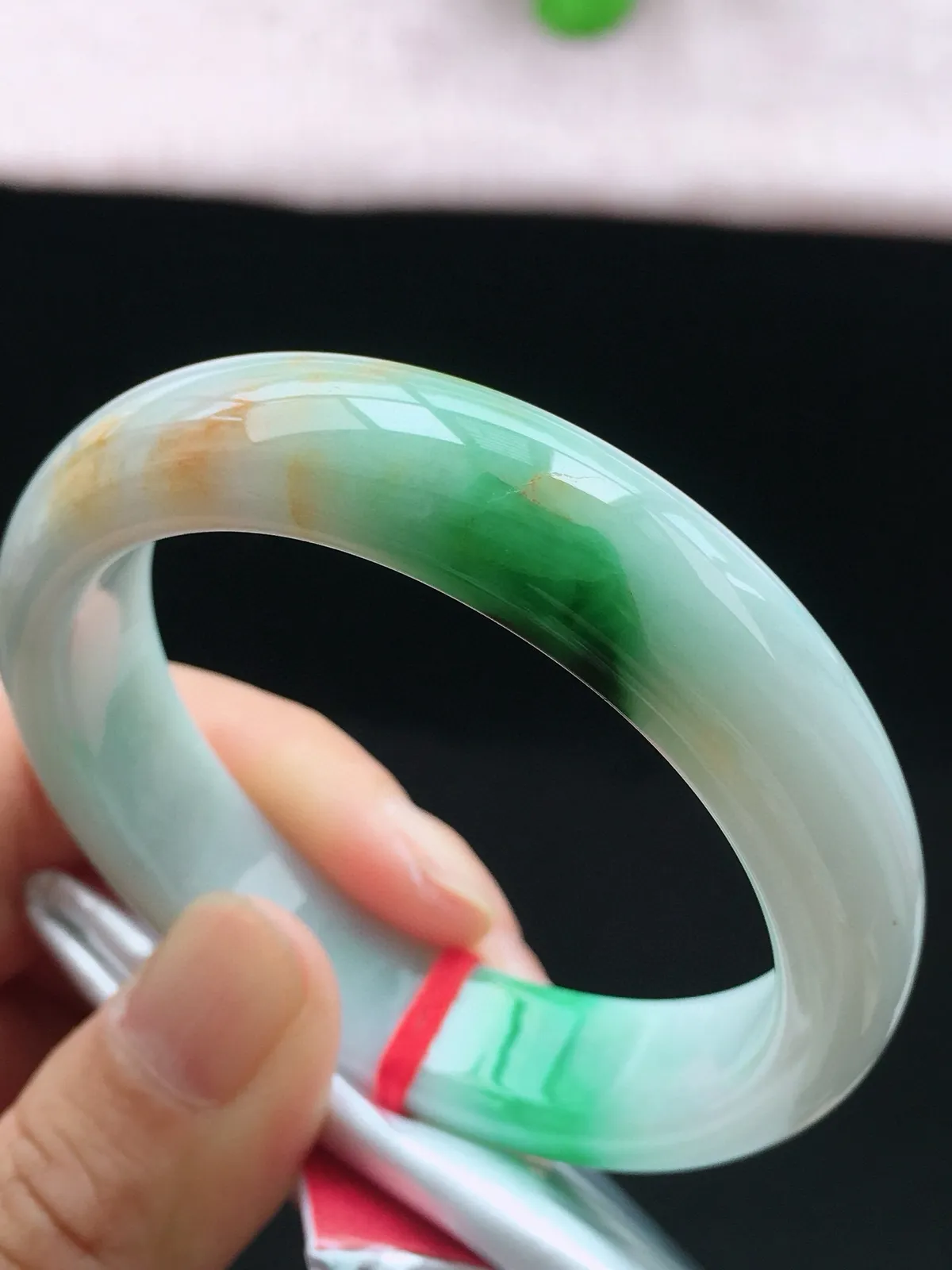 正圈52-53可戴，种老水足，尺寸53/13.4/7.5mm，双彩正圈翡翠手镯