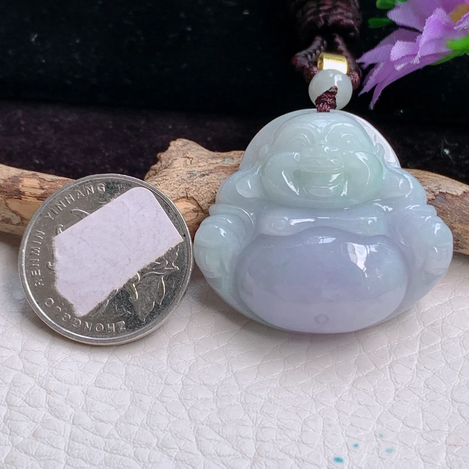 zen实拍33.2*37*11.3老坑精雕缅甸翡翠紫罗兰饱满佛公 弥勒佛玉吊坠 玉挂件