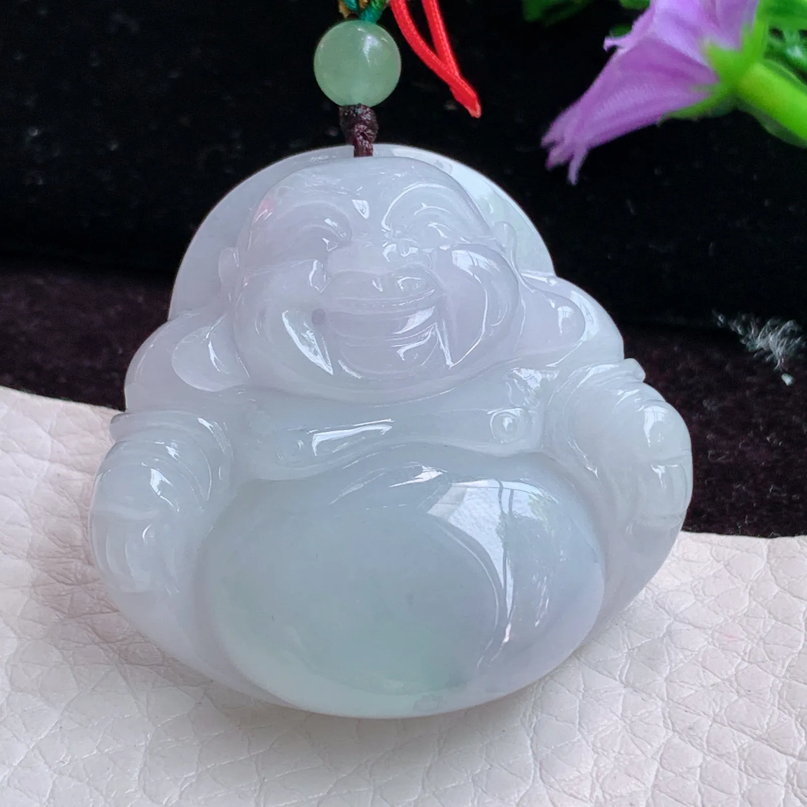 zen实拍45*48*12.6老坑精雕缅甸翡翠淡雅饱满佛公 弥勒佛玉吊坠 玉挂件