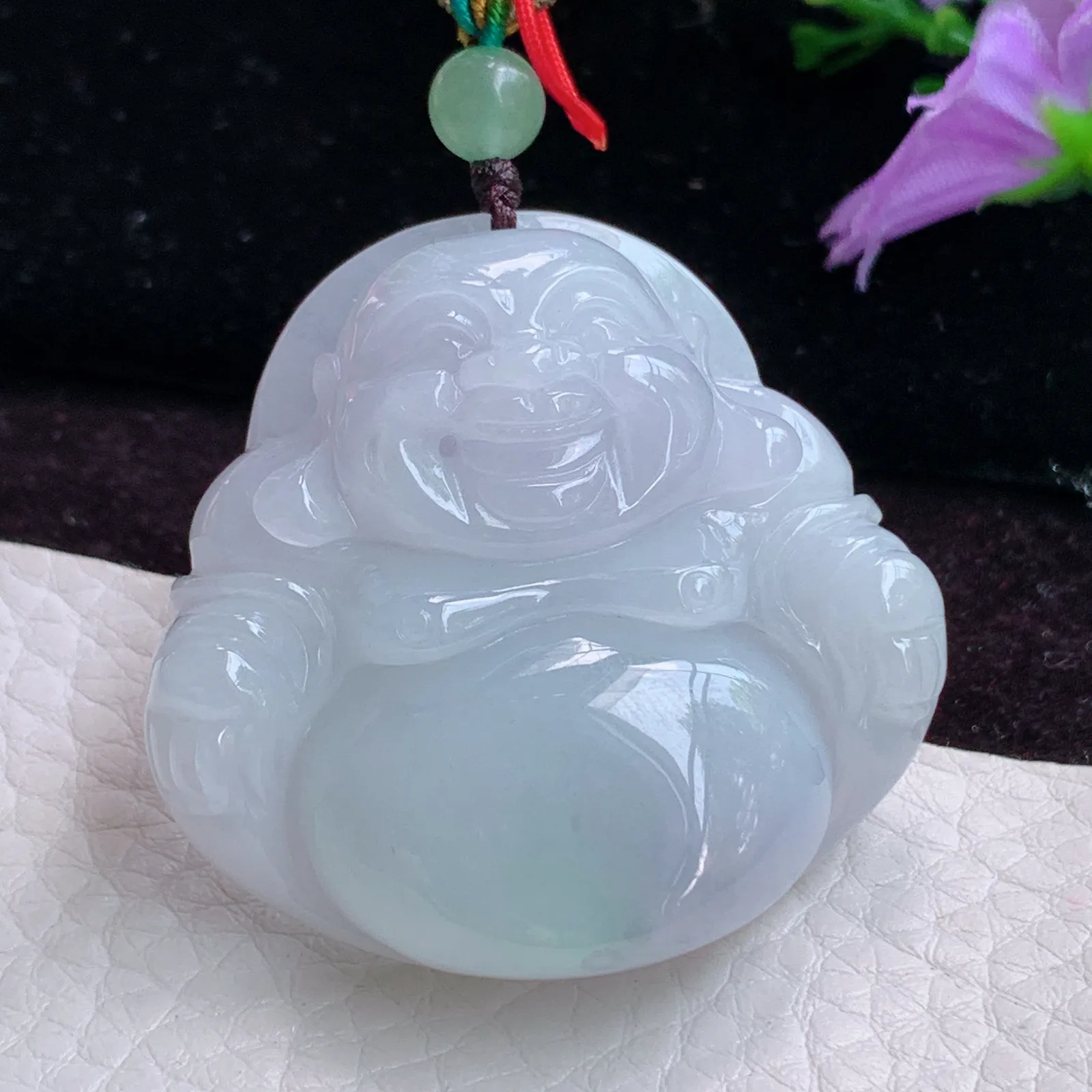zen实拍45*48*12.6老坑精雕缅甸翡翠淡雅饱满佛公 弥勒佛玉吊坠 玉挂件