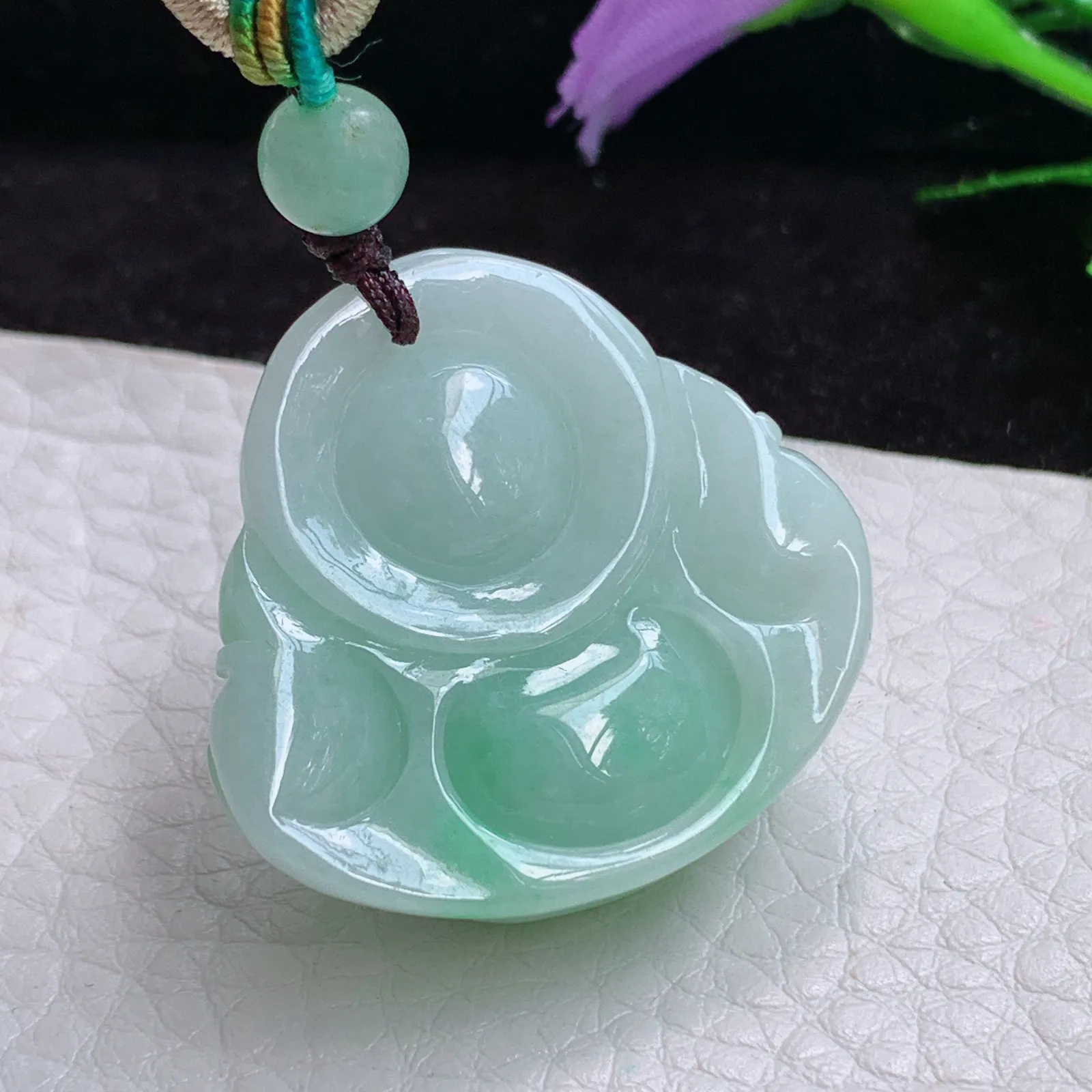 zen实拍30.6*32*12.6老坑精雕缅甸翡翠飘绿饱满佛公 弥勒佛玉吊坠 玉挂件