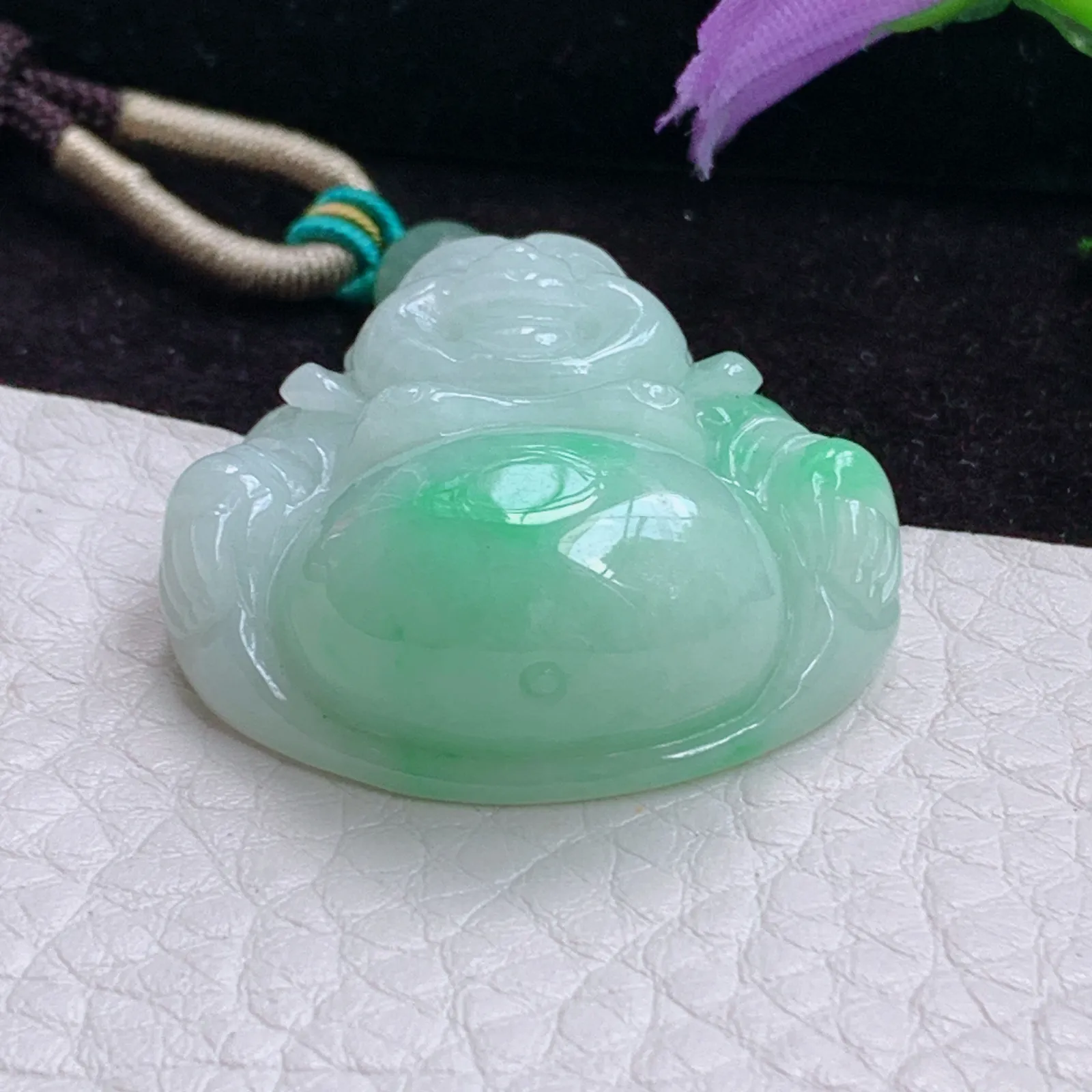 zen实拍30.6*32*12.6老坑精雕缅甸翡翠飘绿饱满佛公 弥勒佛玉吊坠 玉挂件