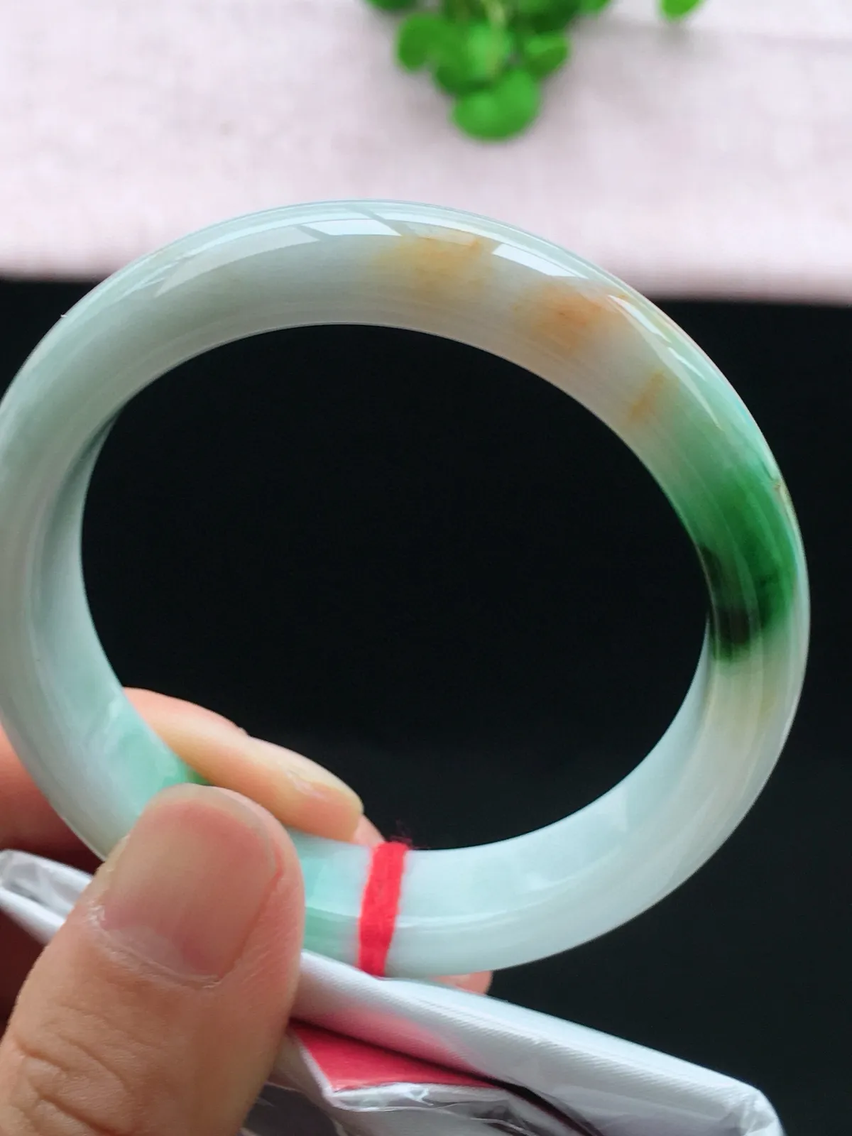 正圈52-53可戴，种老水足，尺寸53/13.4/7.5mm，双彩正圈翡翠手镯