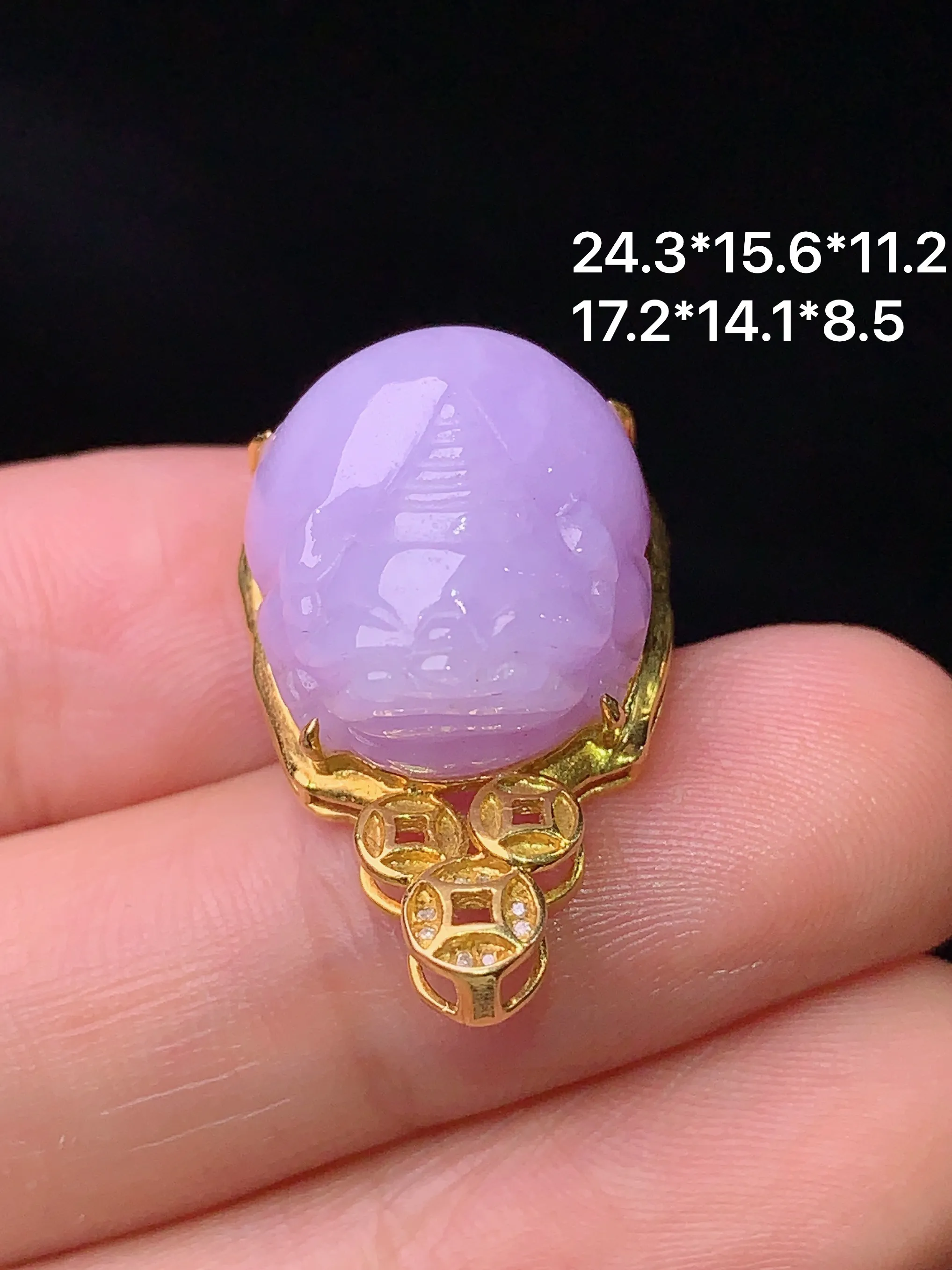 18k金镶嵌紫罗兰貔貅吊坠 玉质细腻 水润亮眼  色泽艳丽 整体尺寸24.3*15.6*11.2