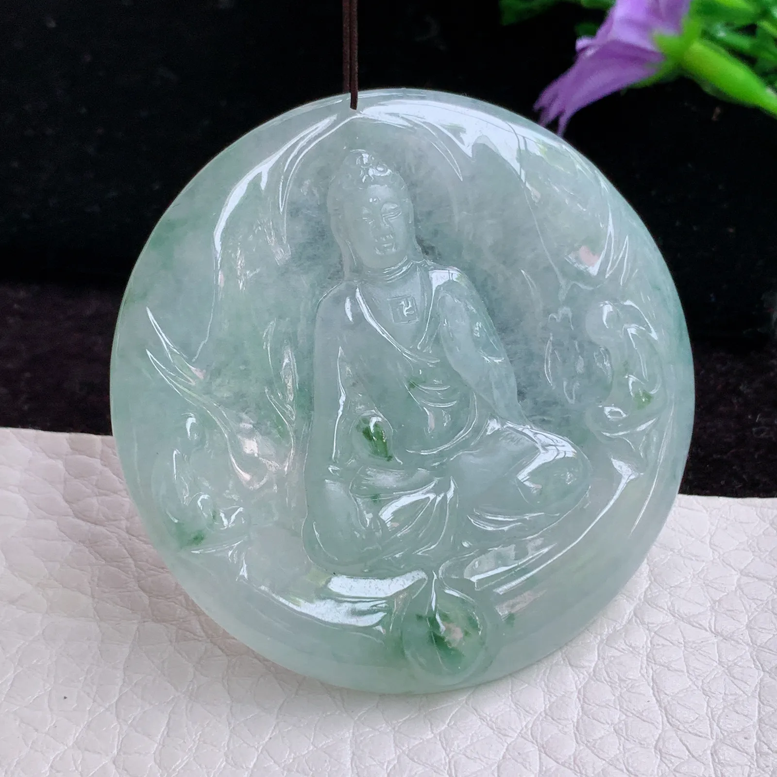 sd实拍54*5老坑精雕缅甸翡翠飘花大日如来佛祖 佛主玉吊坠 挂件