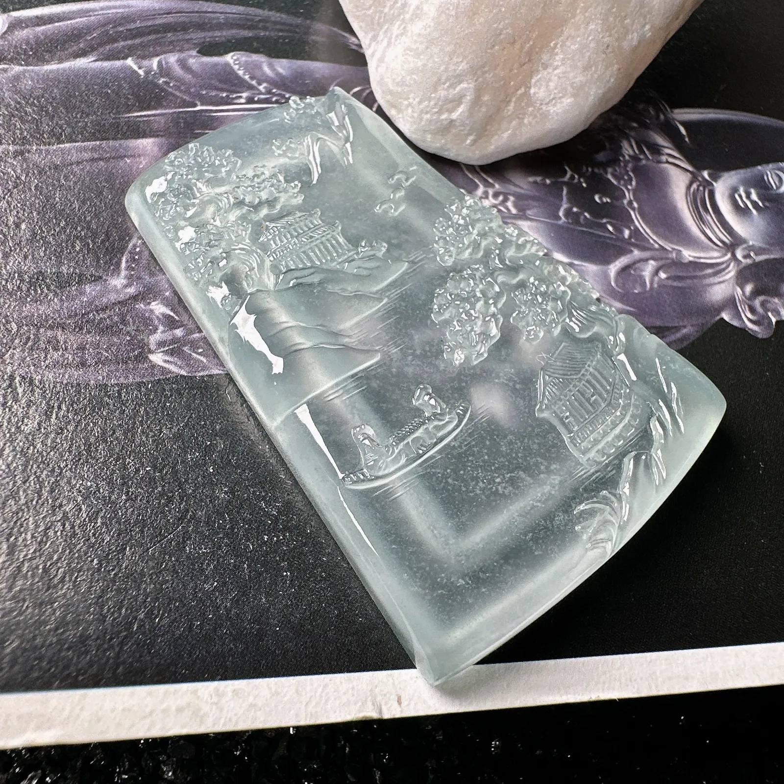 【冰种山水】种地很不错，冰感十足，通透度好，画面感强烈，稀有的好山水