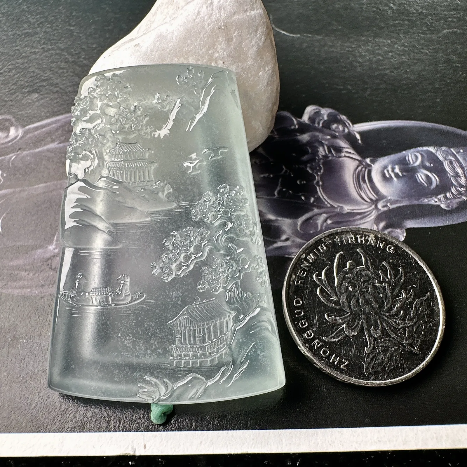 【冰种山水】种地很不错，冰感十足，通透度好，画面感强烈，稀有的好山水
