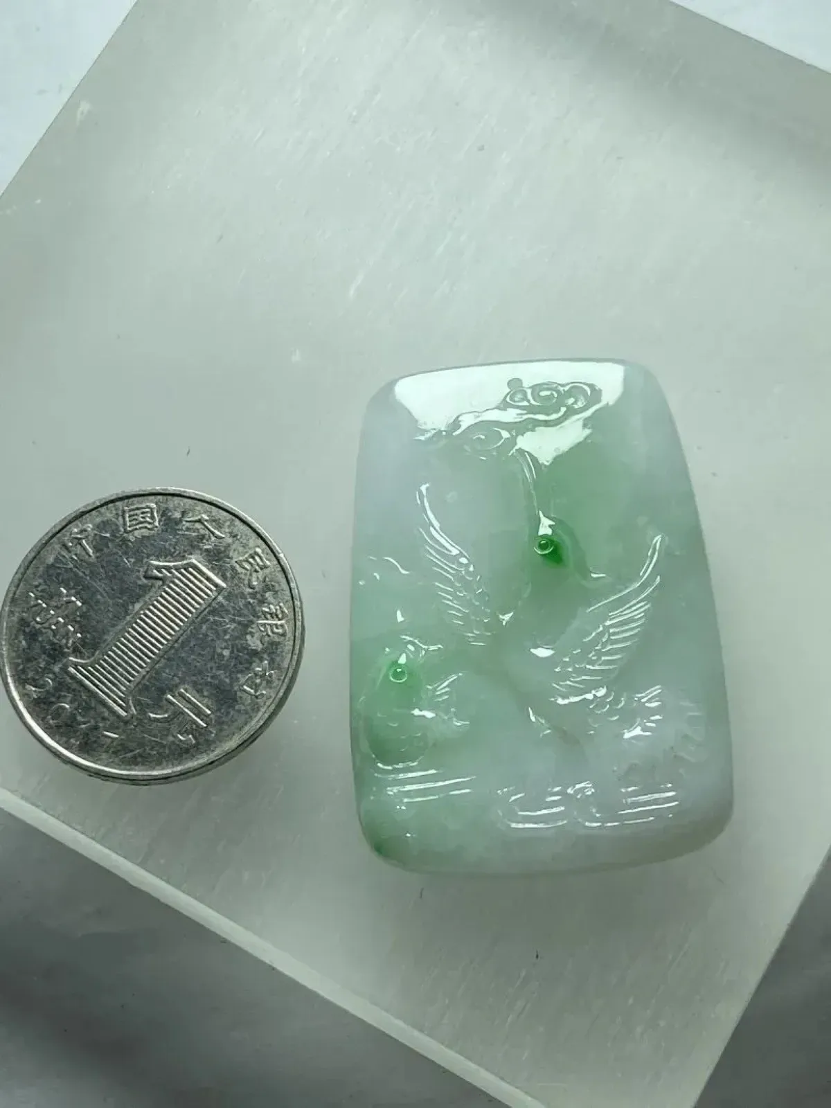 缅甸翡翠A货，吉祥飞鹤，福在眼前，平平安安，年年有余，上身效果美
