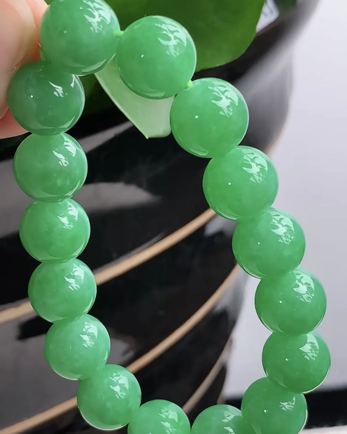 天然翡翠A货老坑冰种阳绿圆珠佛珠手串16颗 珠大12.7mm