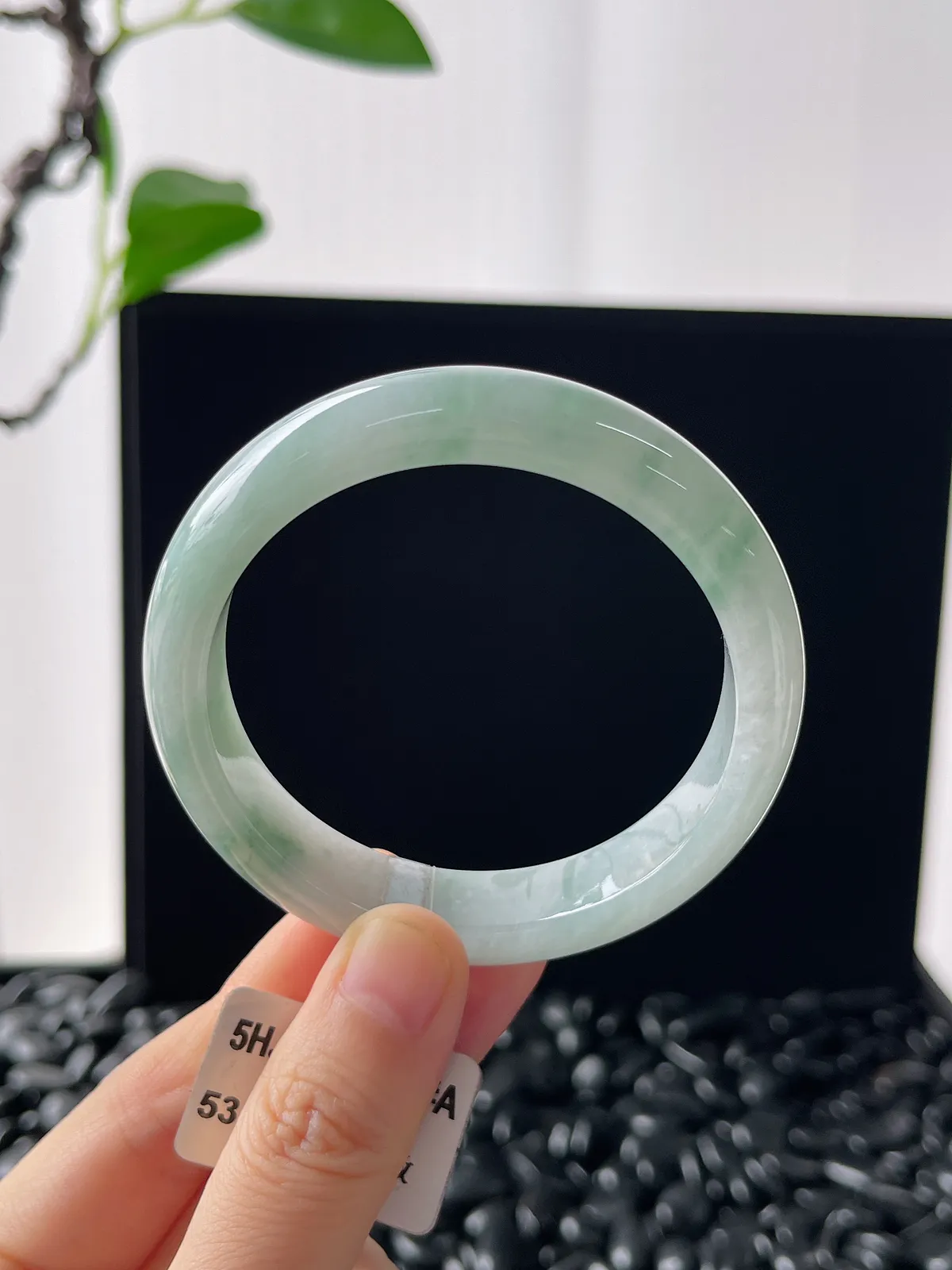 正圈53圈口，翡翠糯化种淡绿色手镯