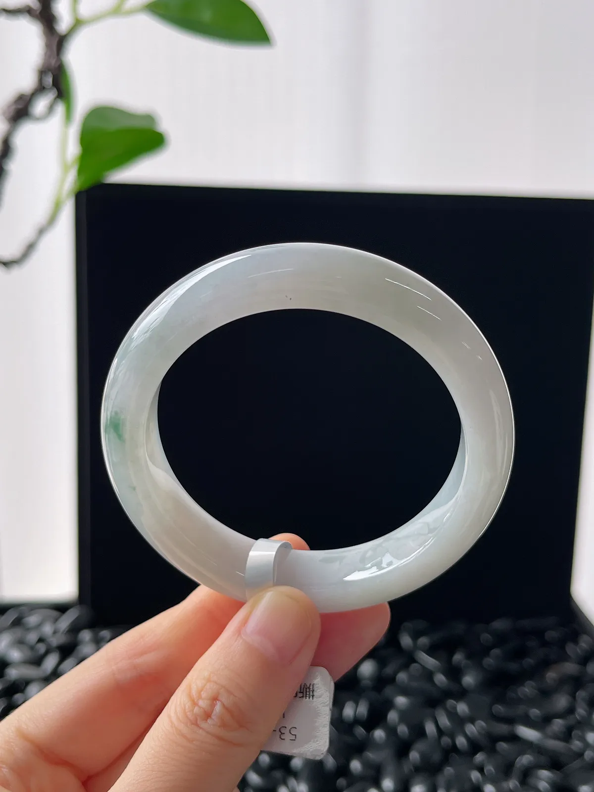 正圈53圈口，翡翠糯化种白色手镯