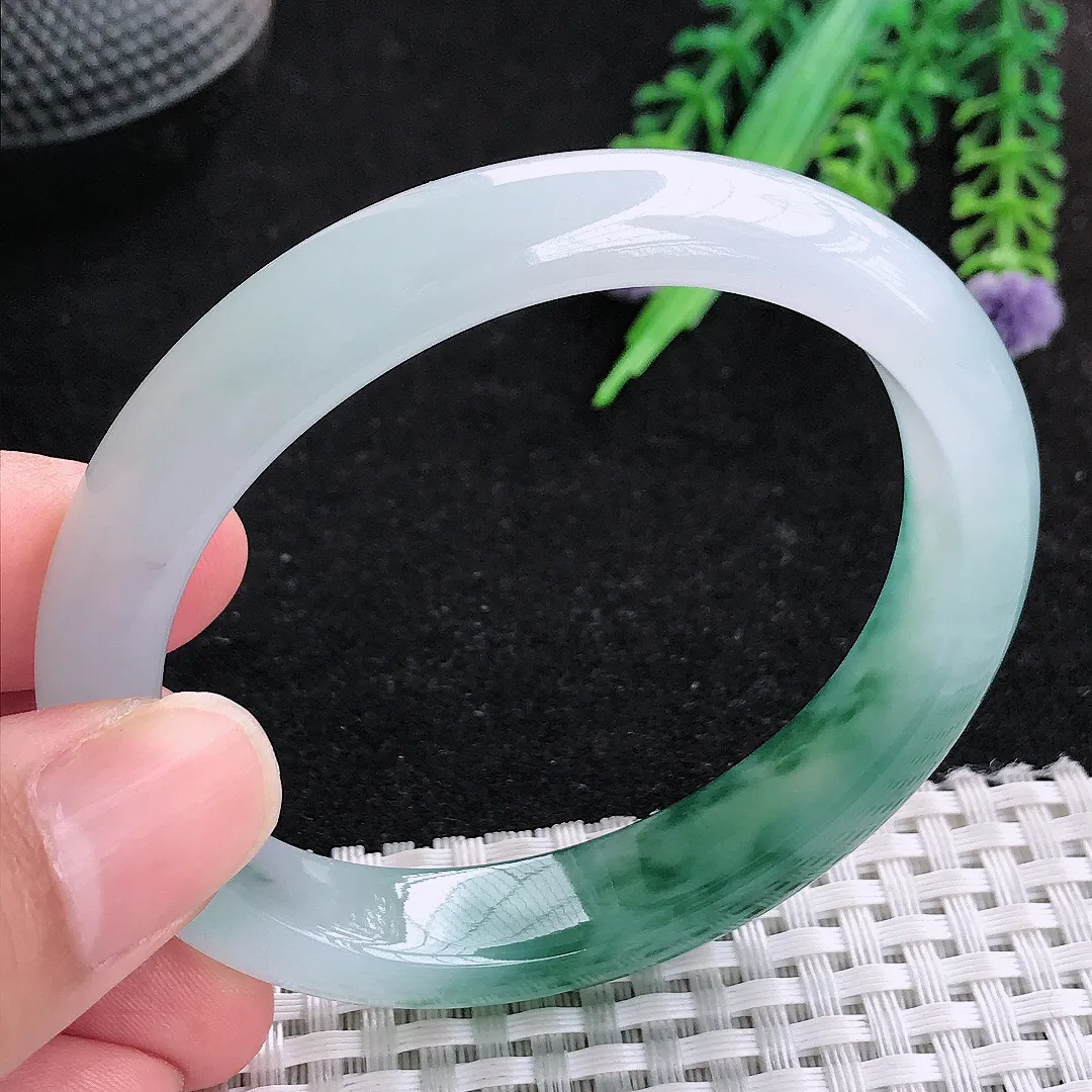 自然光55.5/49.5/11.7/7.8老坑冰胶果冻飘花贵妃手镯宽边玉镯百搭少女