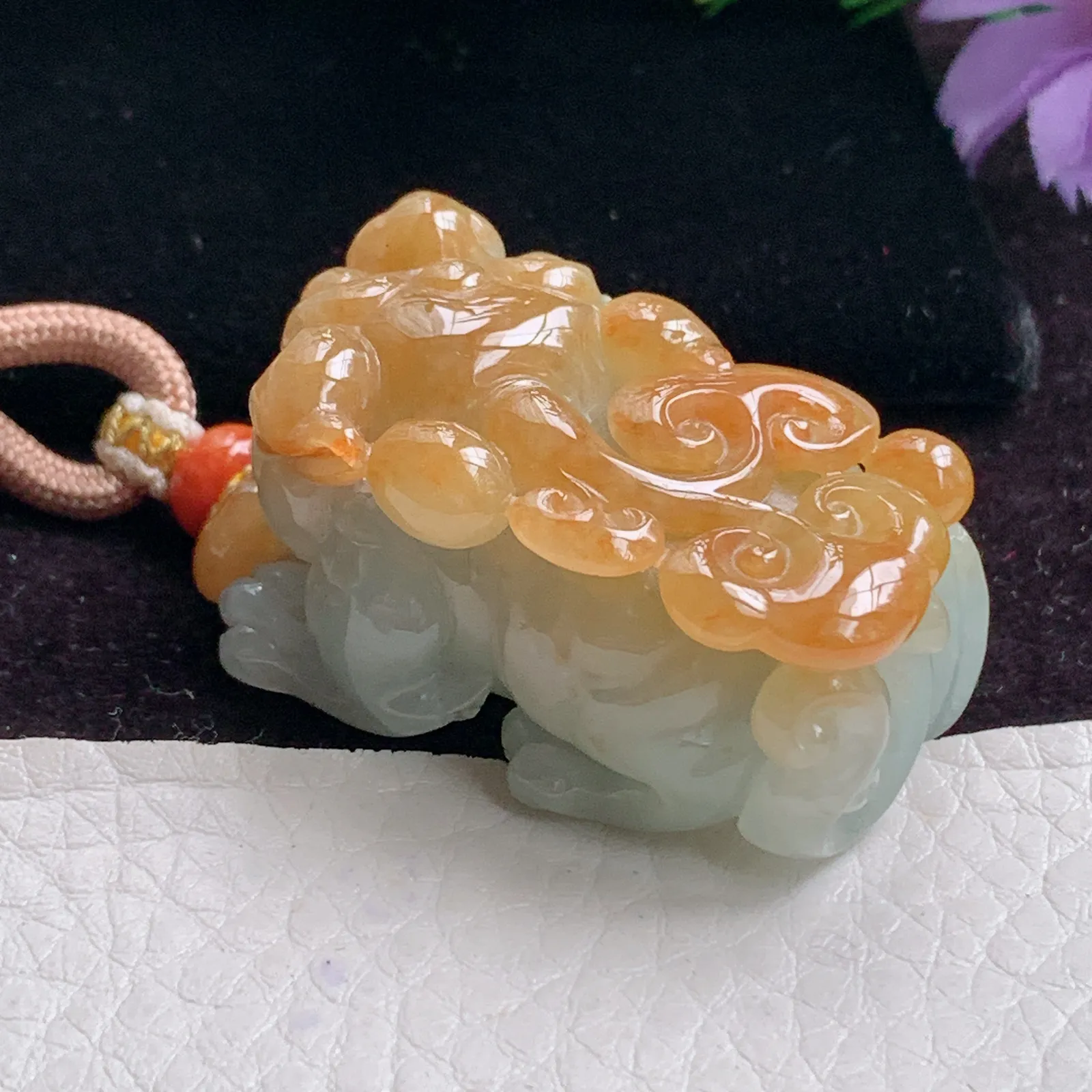 fy实拍39*22.3*23.2精雕缅甸翡翠黄翡招财貔貅吊坠立体双彩