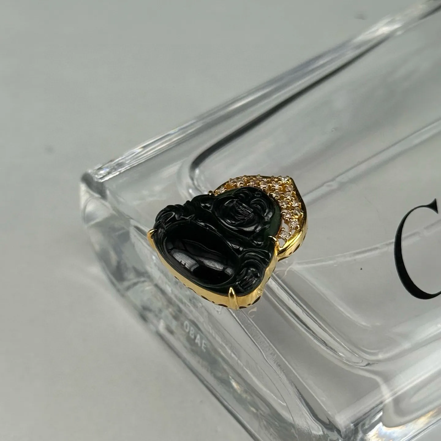 墨翠大肚佛 种好色正 黑度极好 打灯通透 油性十足 尺寸21