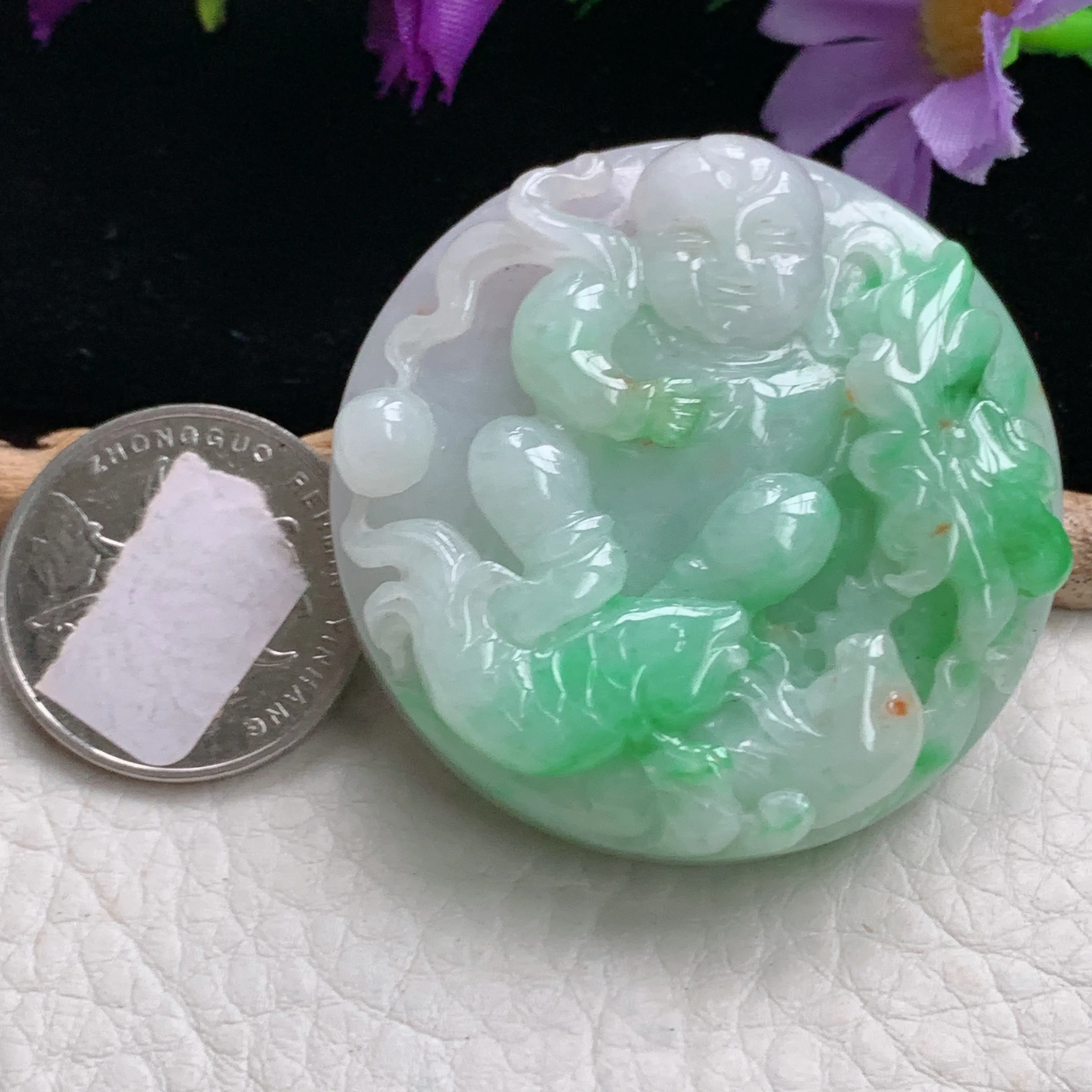 zen实拍47*12.5缅甸翡翠飘绿年年有鱼吊坠金玉满堂玉坠