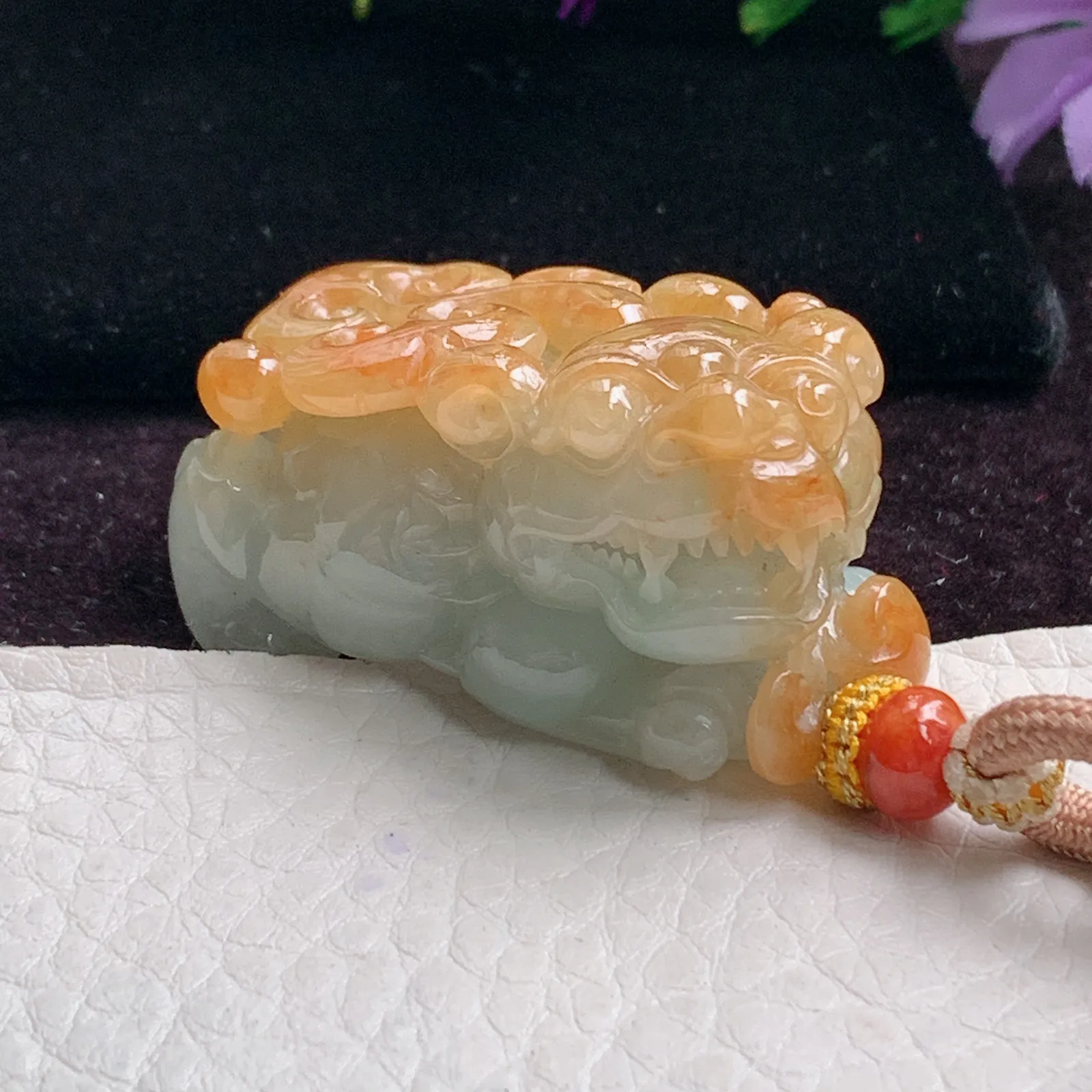 fy实拍39*22.3*23.2精雕缅甸翡翠黄翡招财貔貅吊坠立体双彩