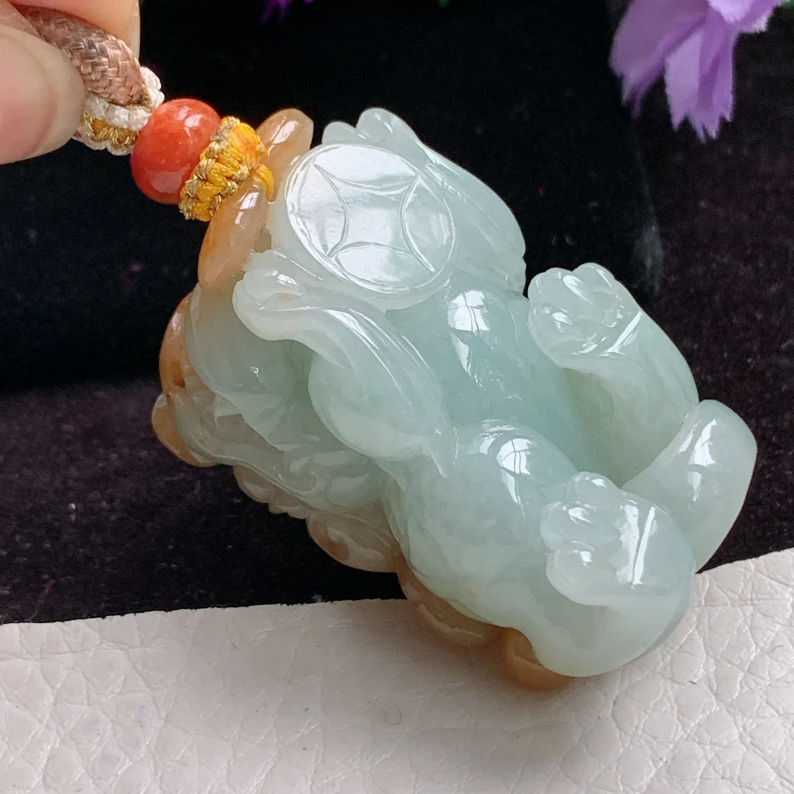 fy实拍39*22.3*23.2精雕缅甸翡翠黄翡招财貔貅吊坠立体双彩