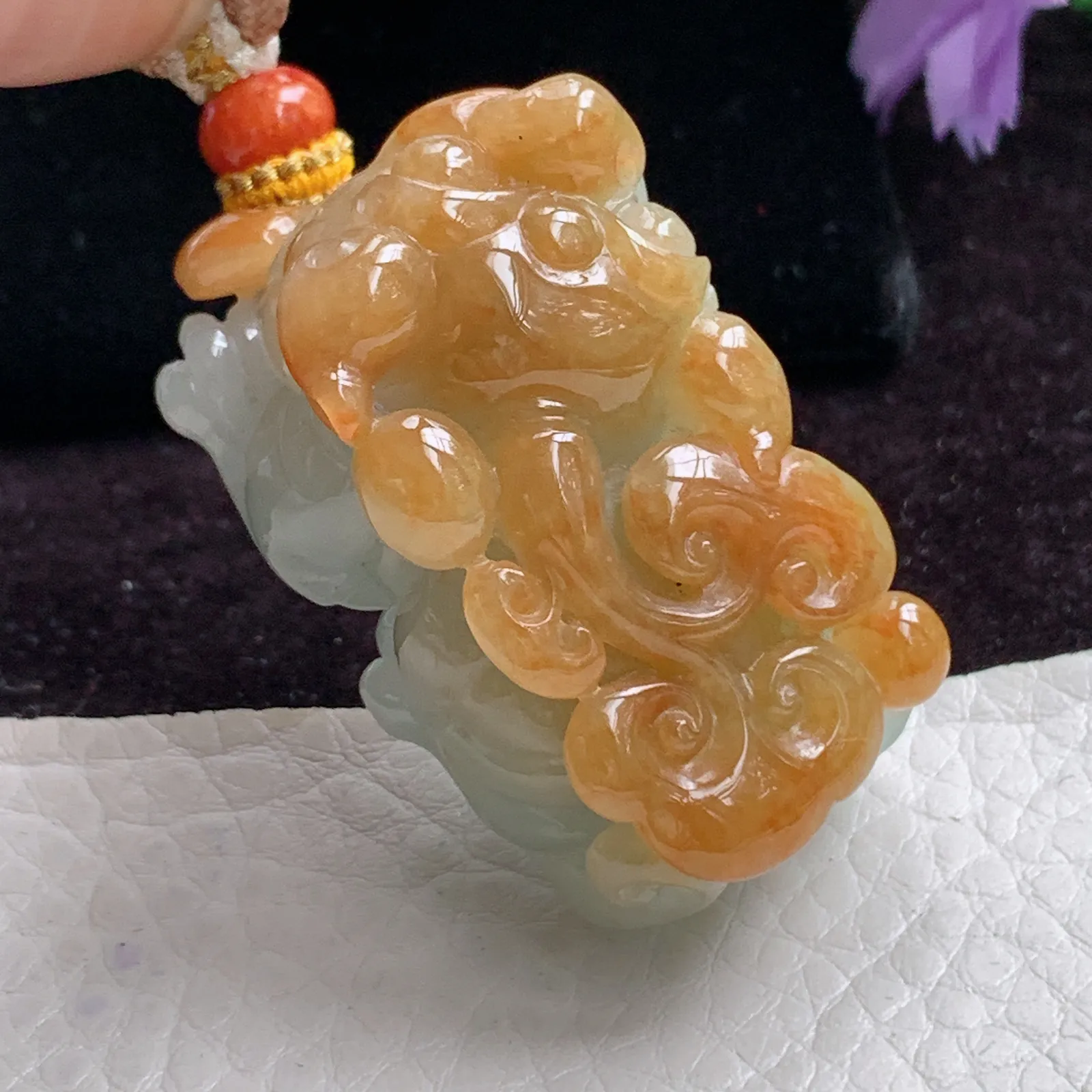 fy实拍39*22.3*23.2精雕缅甸翡翠黄翡招财貔貅吊坠立体双彩