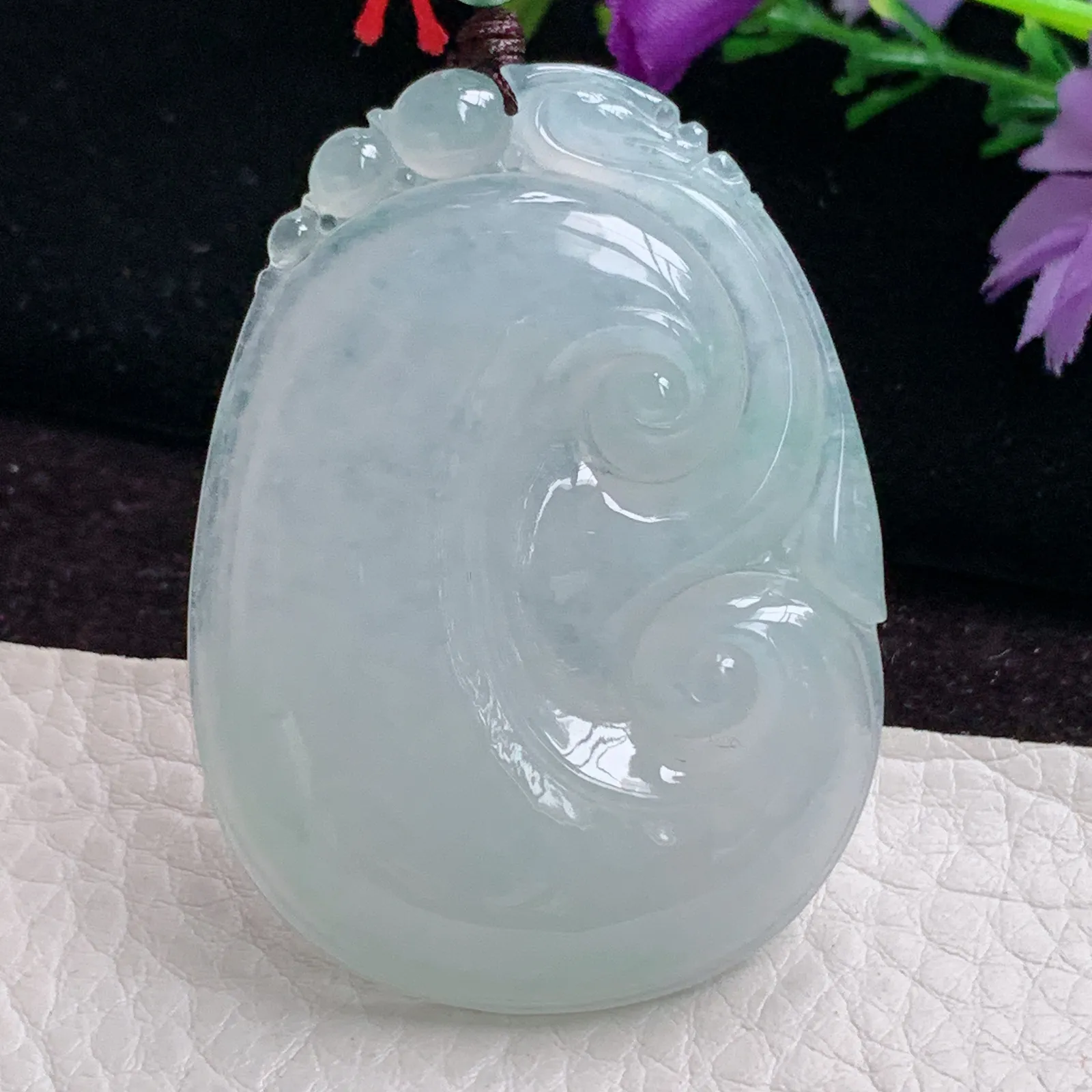 zen实拍53.8*40*6缅甸翡翠冰透大如意吊坠白月光吉祥如意玉坠