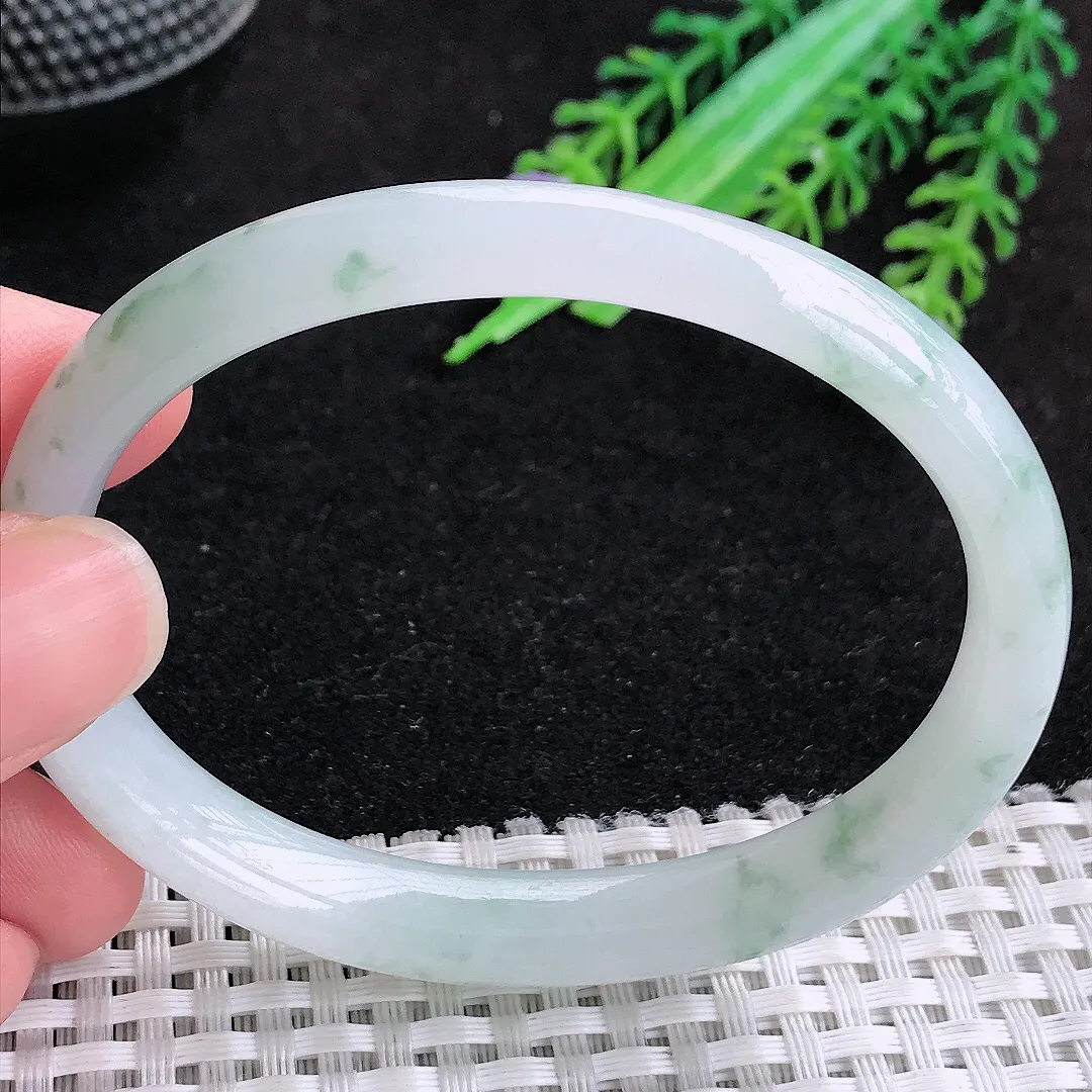 自然光58.5/48.8/9.8/6.3老坑冰润水灵飘花贵妃手镯宽边玉镯百搭少女