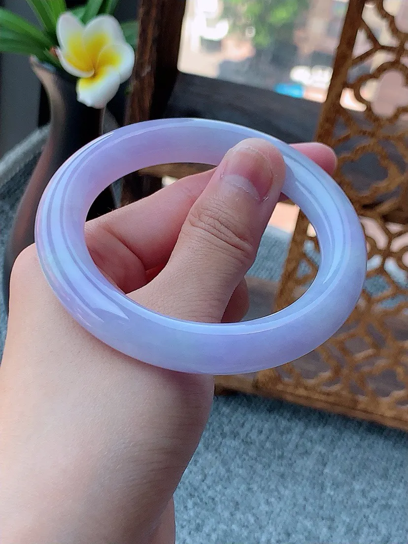 a货翡翠老坑紫罗兰圆条手镯55-56圈口  尺寸55.5×10.8mm 重量65.15g 0726