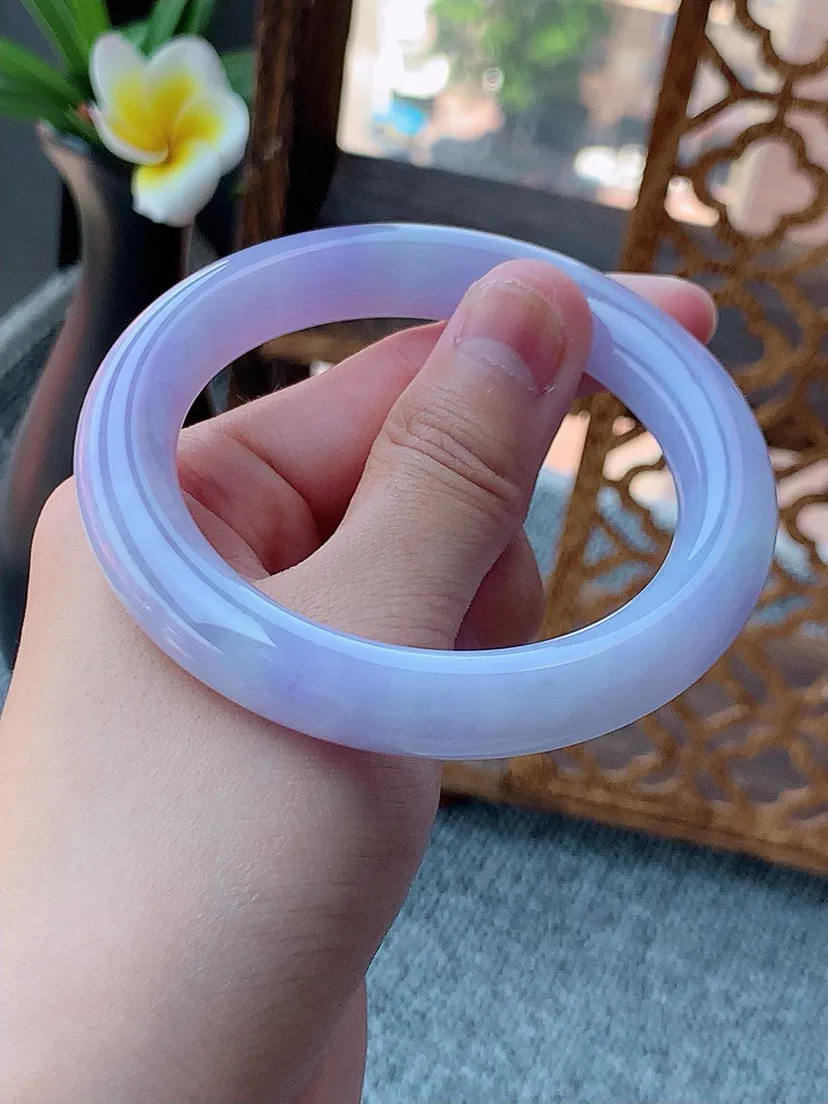 a货翡翠老坑紫罗兰圆条手镯55-56圈口  尺寸55.5×10.8mm 重量65.15g 0726