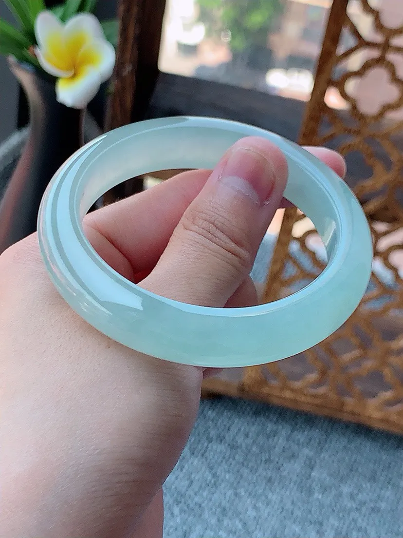 a货翡翠老坑冰种晴水正装正圈手镯54-55圈口 尺寸54.2×12.3×8.8mm 重量58.68g 0726