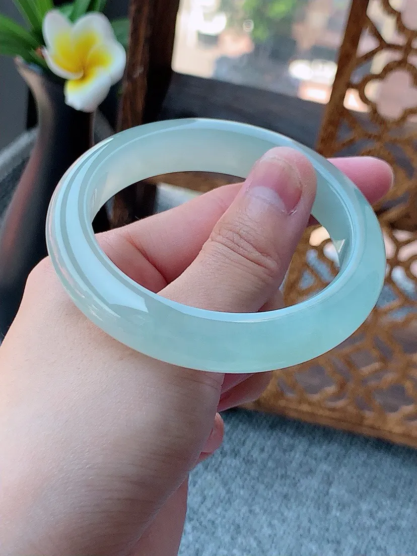a货翡翠老坑冰种晴水正装正圈手镯54-55圈口 尺寸54.2×12.3×8.8mm 重量58.68g 0726