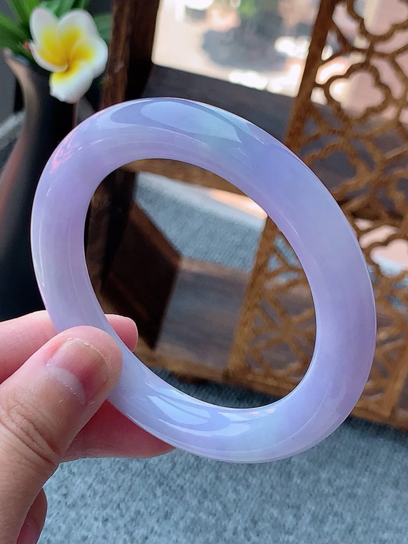 a货翡翠老坑紫罗兰圆条手镯55-56圈口  尺寸55.5×10.8mm 重量65.15g 0726