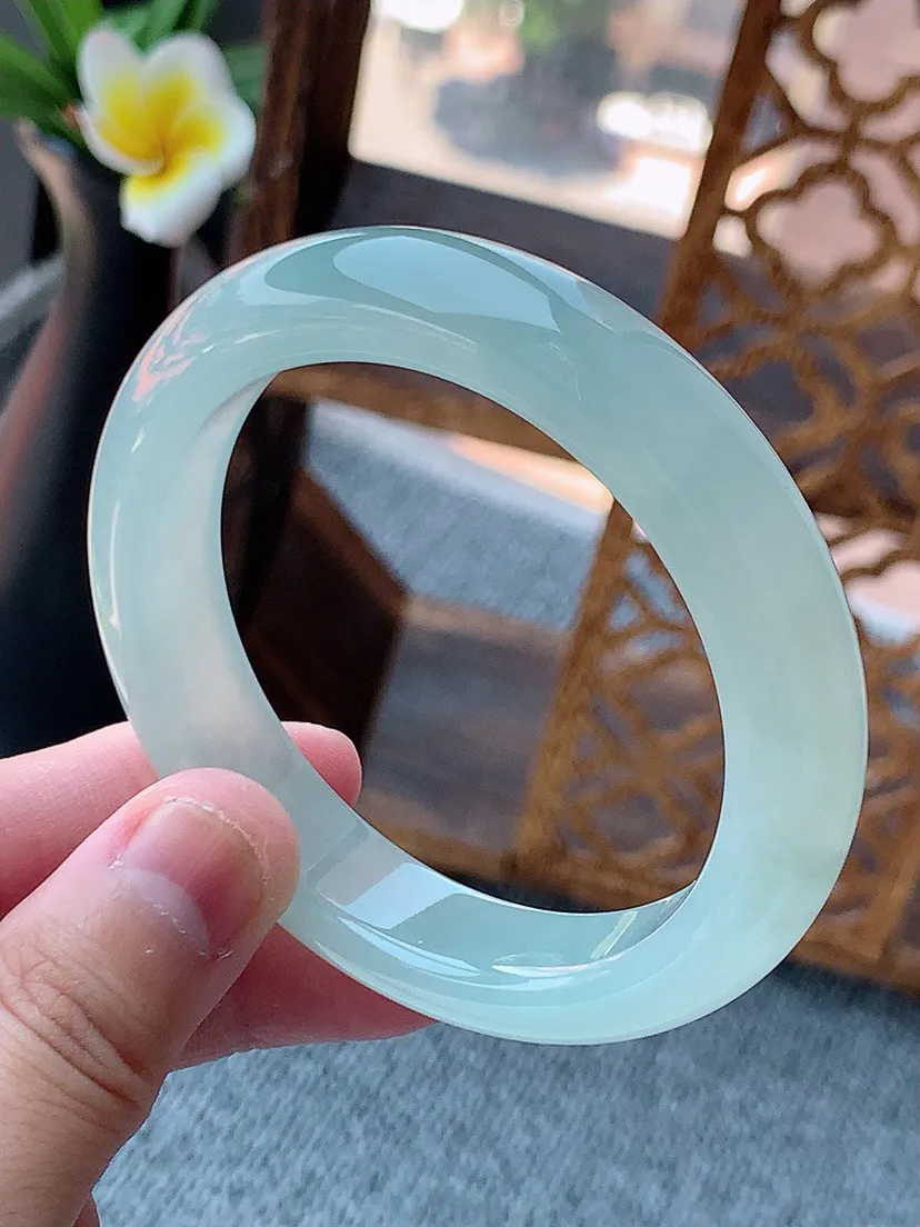 a货翡翠老坑冰种晴水正装正圈手镯54-55圈口 尺寸54.2×12.3×8.8mm 重量58.68g