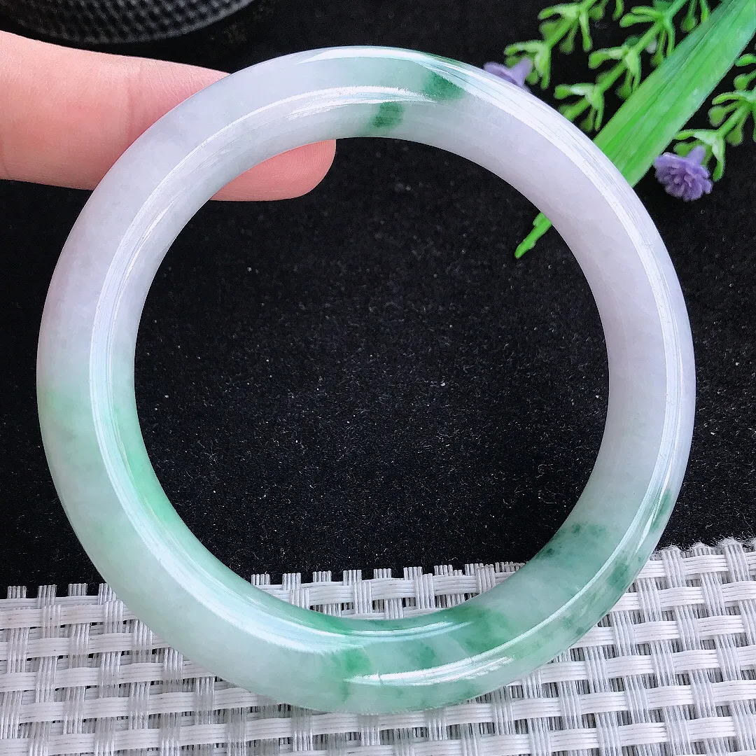 自然光60/10.8/10.5老坑精美温润飘花大圈口圆条手镯玉镯百搭
