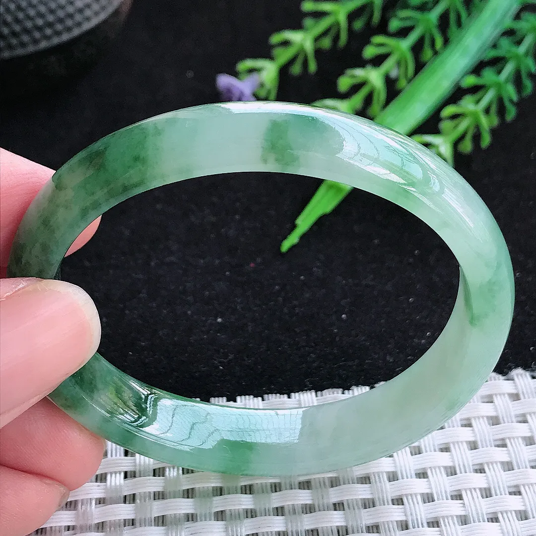 自然光53/44/11/6.5小圈口老坑冰胶水灵飘花贵妃手镯玉镯百搭